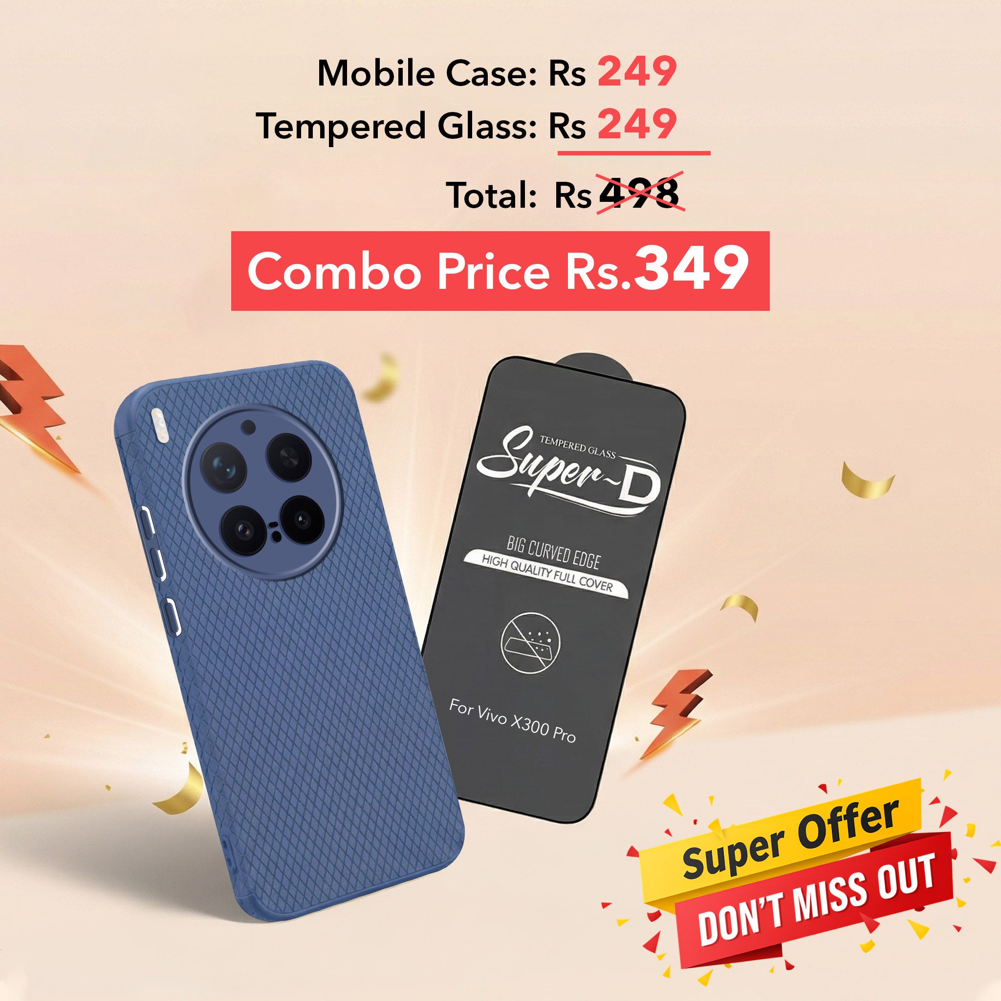 For Vivo X300 Pro Combo with Back Cover and 9H Tempered Glass (Liquid Silicone | Camera Protection | Oleophobic Coating Screen Glass)