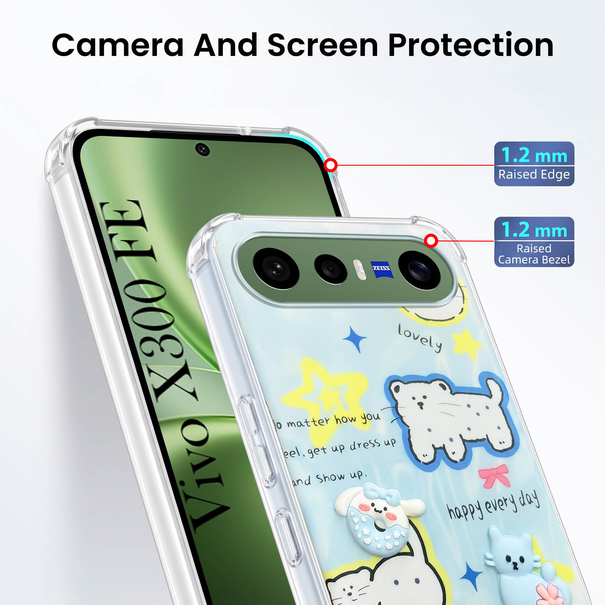 For Vivo X300 FE Back Cover Case (3D Cute Cartoons | Hard Back Side Soft | Matte Premium Finish | HD Printing)