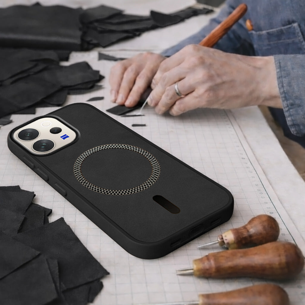 For Vivo V70 | Vivo V70 Elite 5G Back Cover Case Leather Finish (MagSafe Compatible Wireless Charging | Soft Touch | Camera Bump Protection)