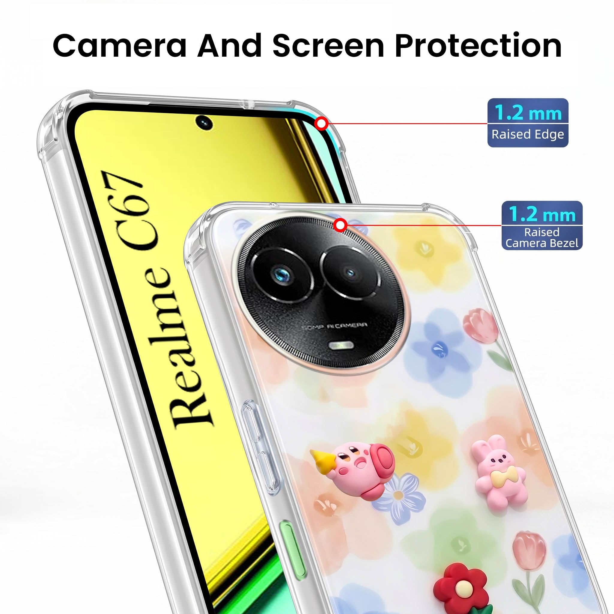 For Realme C67 Back Cover Case (3D Cute Cartoons | Hard Back Side Soft | Matte Premium Finish | HD Printing)