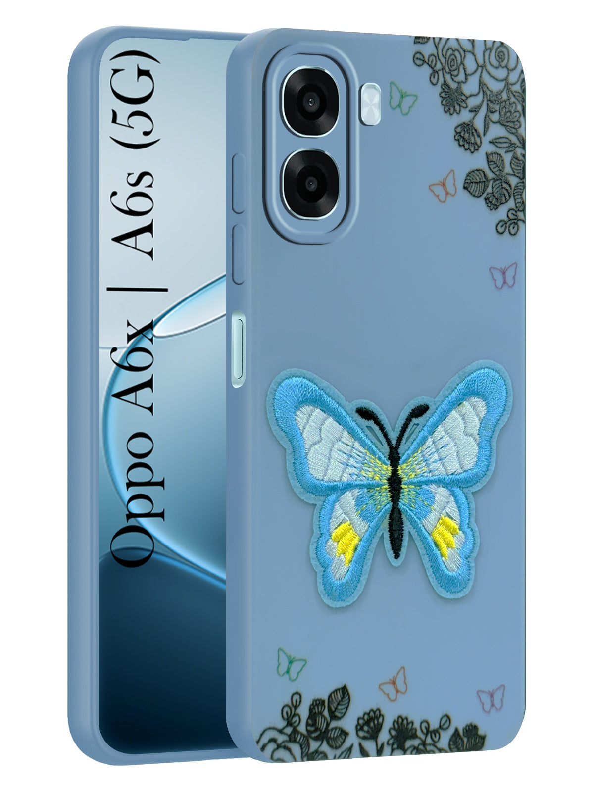 For Oppo A6X | Oppo A6S Back Cover Case (Soft Butterfly Embroidery | Women Teen Girls | Camera Protection| Matte Silicone)