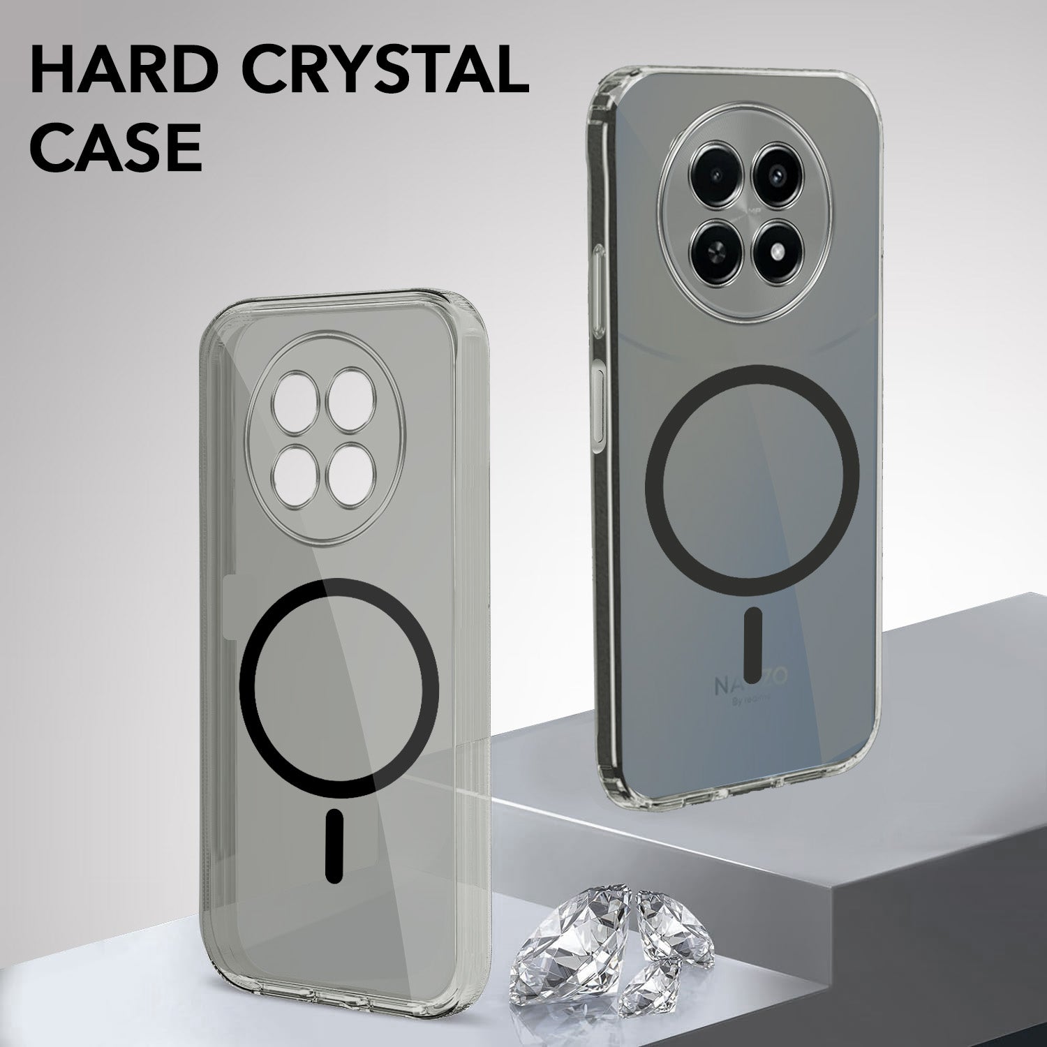 For Realme Narzo 70x 5G Back Cover Case Lifetime Anti-Yellow MagSafe Compatible Clear (Sleek Hard Crystal | Shockproof and Camera Protection)