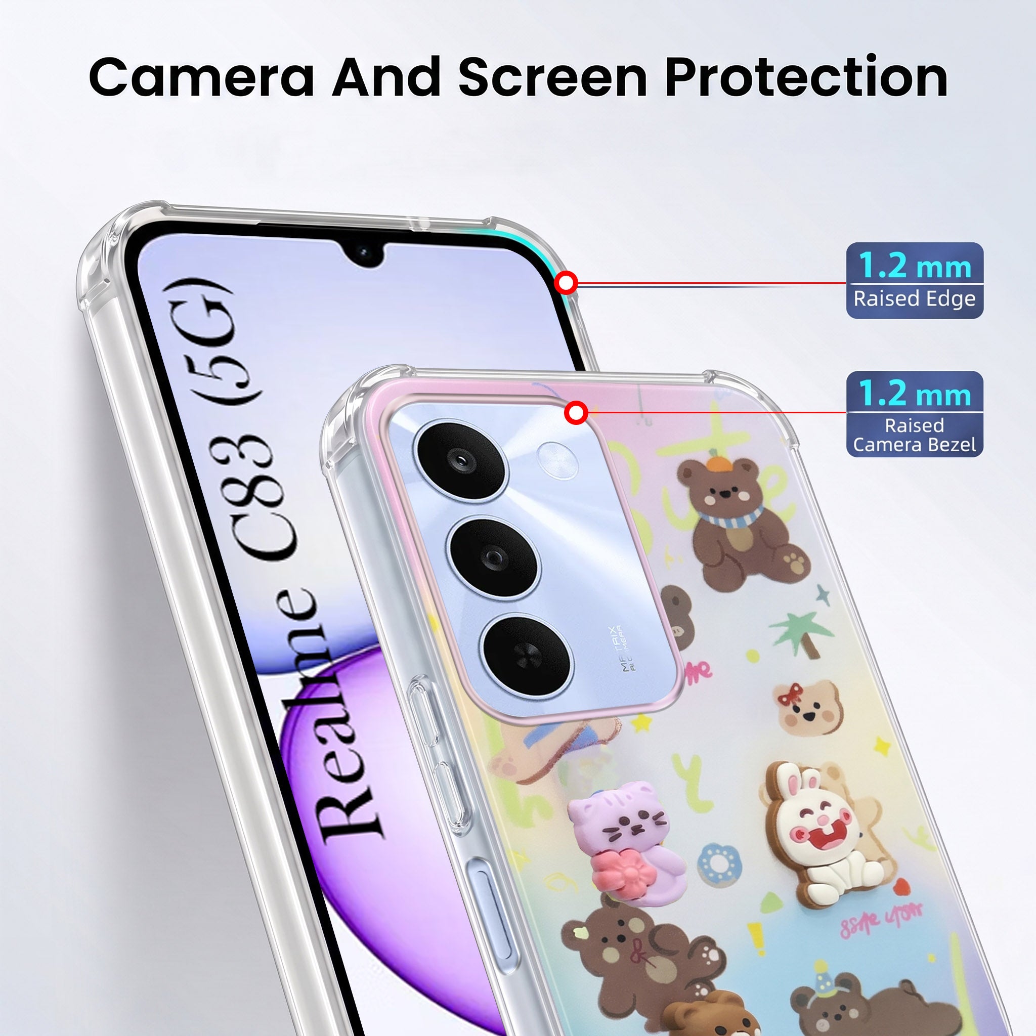 For Realme C83 5G Back Cover Case (3D Cute Cartoons | Hard Back Side Soft | Matte Premium Finish | HD Printing)
