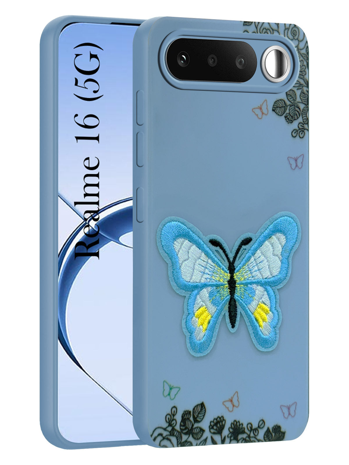 For Realme 16 Back Cover Case (Soft Butterfly Embroidery | Women Teen Girls | Camera Protection| Matte Silicone)