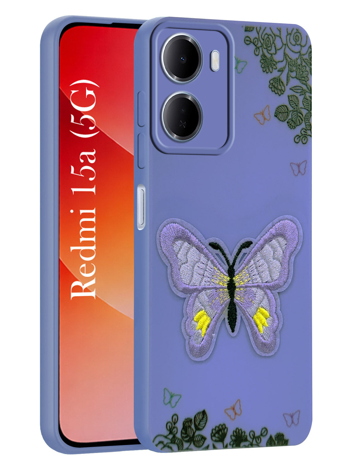For Redmi 15A 5G Back Cover Case (Soft Butterfly Embroidery | Women Teen Girls | Camera Protection| Matte Silicone)