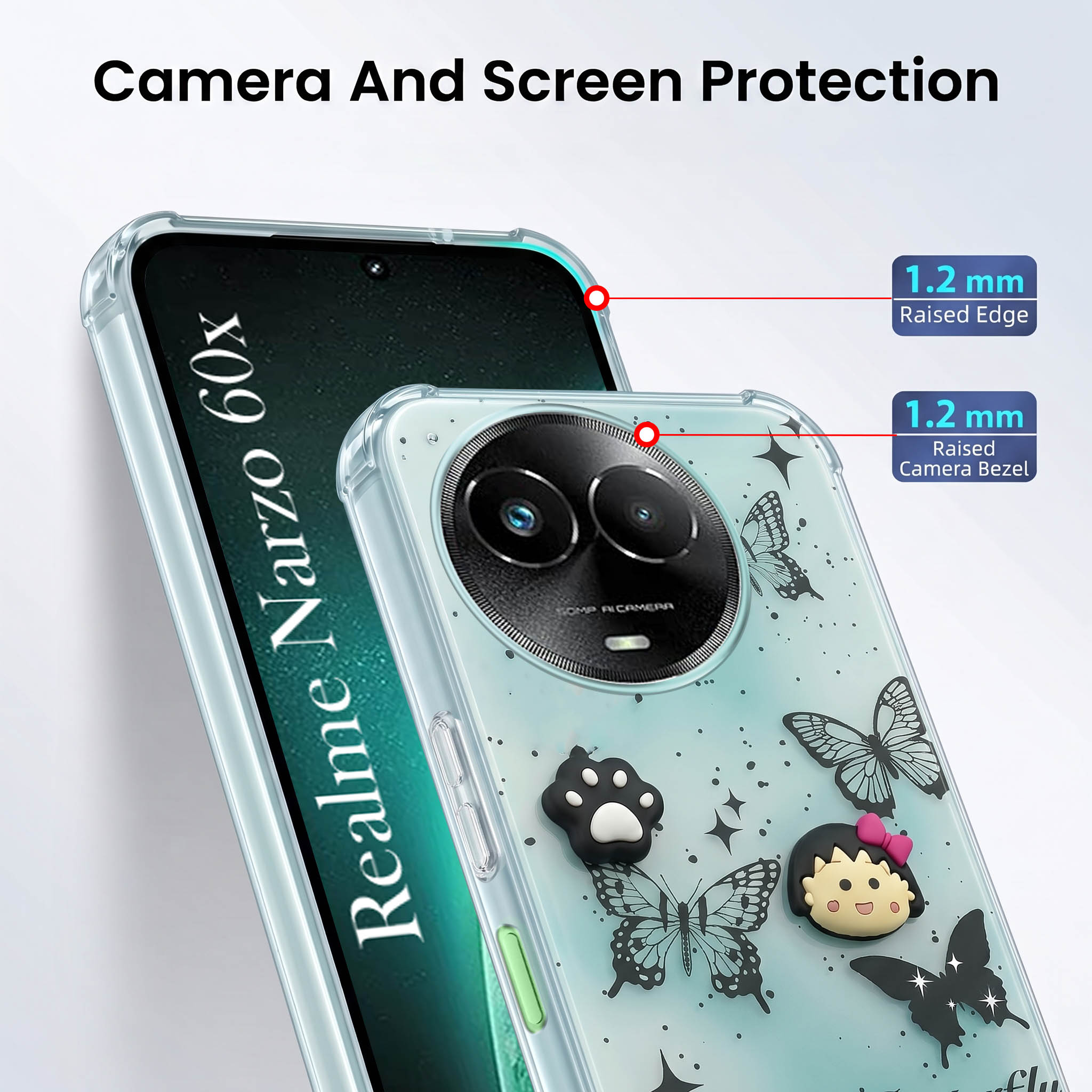 For Realme Narzo 60x Back Cover Case (3D Cute Cartoons | Hard Back Side Soft | Matte Premium Finish | HD Printing)