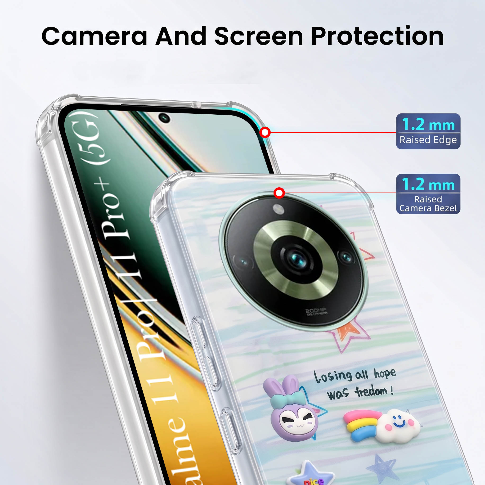 For Realme 11 Pro 5G | Realme 11 Pro Plus 5G Back Cover Case (3D Cute Cartoons | Hard Back Side Soft | Matte Premium Finish | HD Printing)