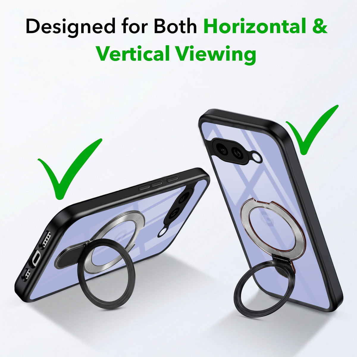 For Google Pixel 9A Back Cover Case (Kick Stand Ring Holder | Life time Anti Yellow | Camera Protection)