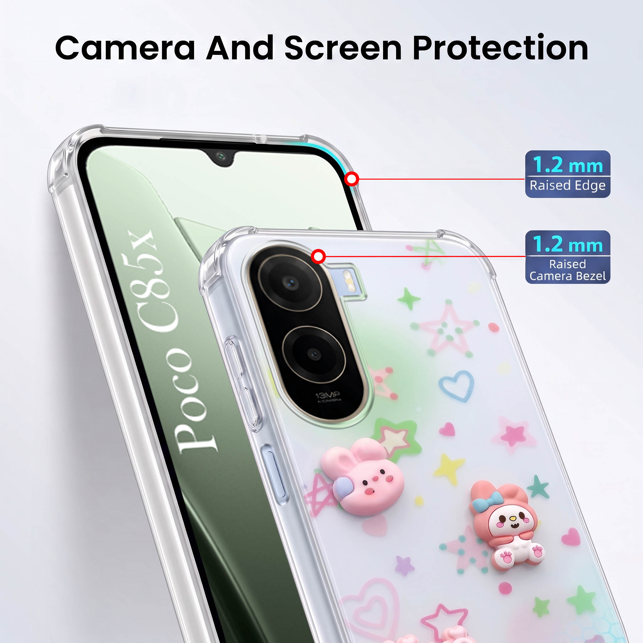 For Poco C85x 5G Back Cover Case (3D Cute Cartoons | Hard Back Side Soft | Matte Premium Finish | HD Printing)