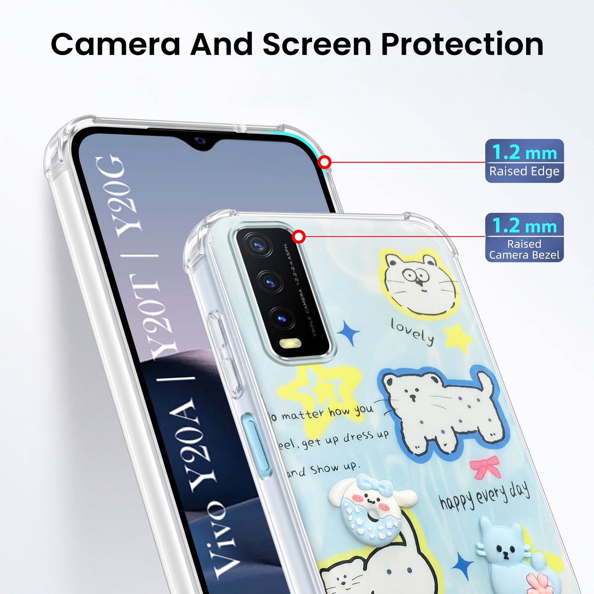 For Vivo Y20A | Y20T | Y20G Back Cover Case (3D Cute Cartoons | Hard Back Side Soft | Matte Premium Finish | HD Printing)