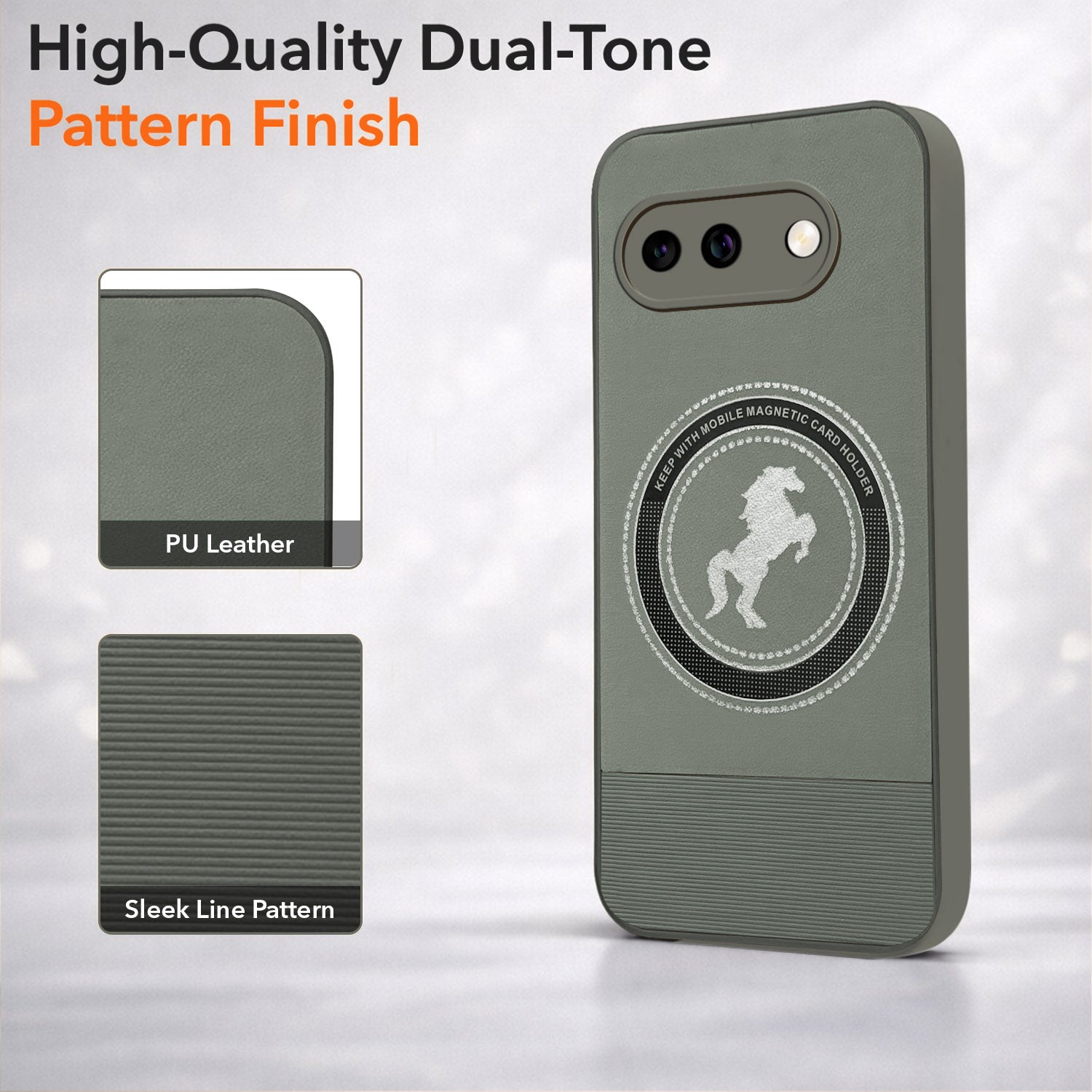 For Google Pixel 9A PU Leather Finish Back Cover Case (Professional Minimalist Texture | MagSafe Compatile | Camera Protection | Sleek Sober Formal)