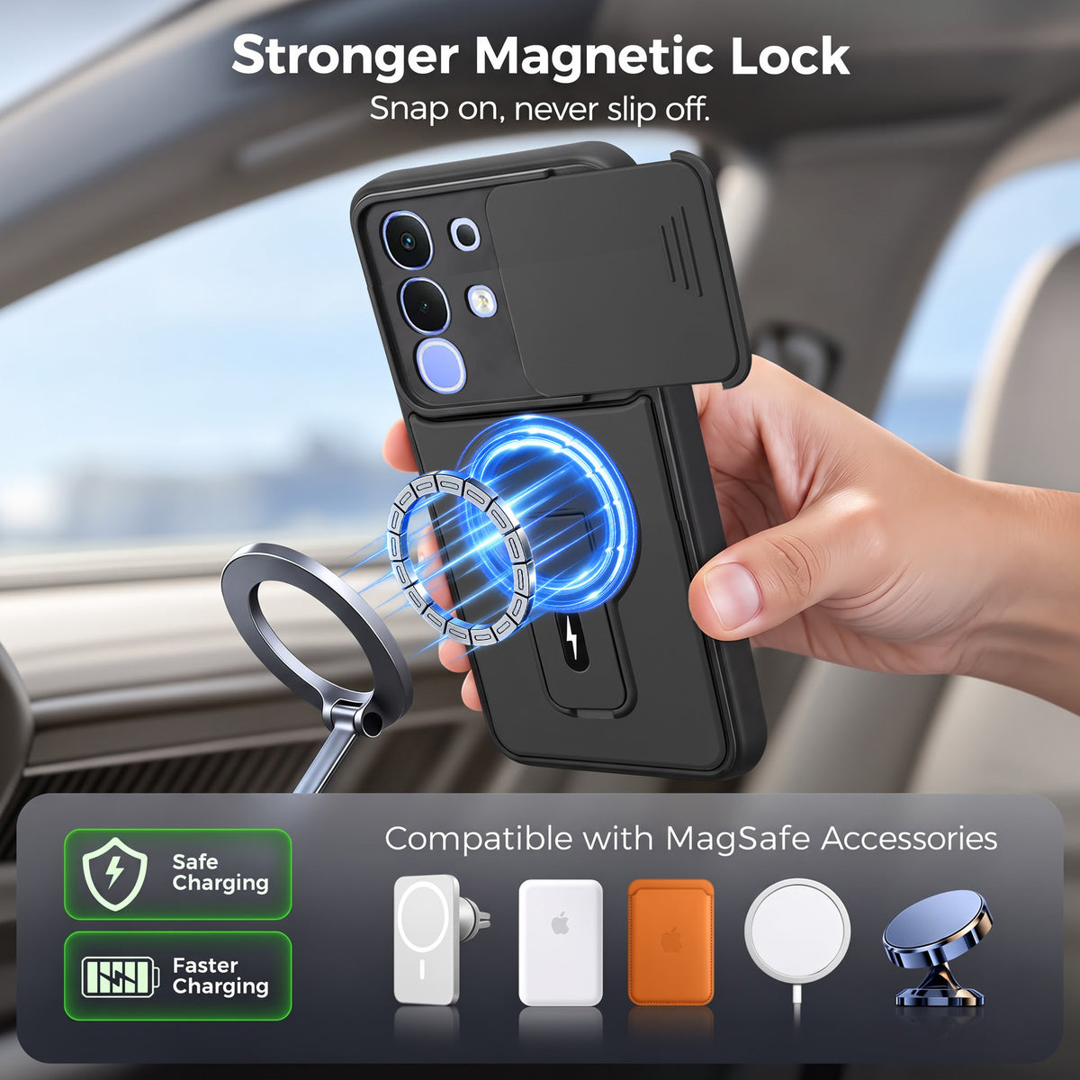 For Vivo iQOO Z10x Back Case Cover Metallic (Hybrid Armor Kickstand | Sliding Shutter Camera Protection | MagSafe Compatible)