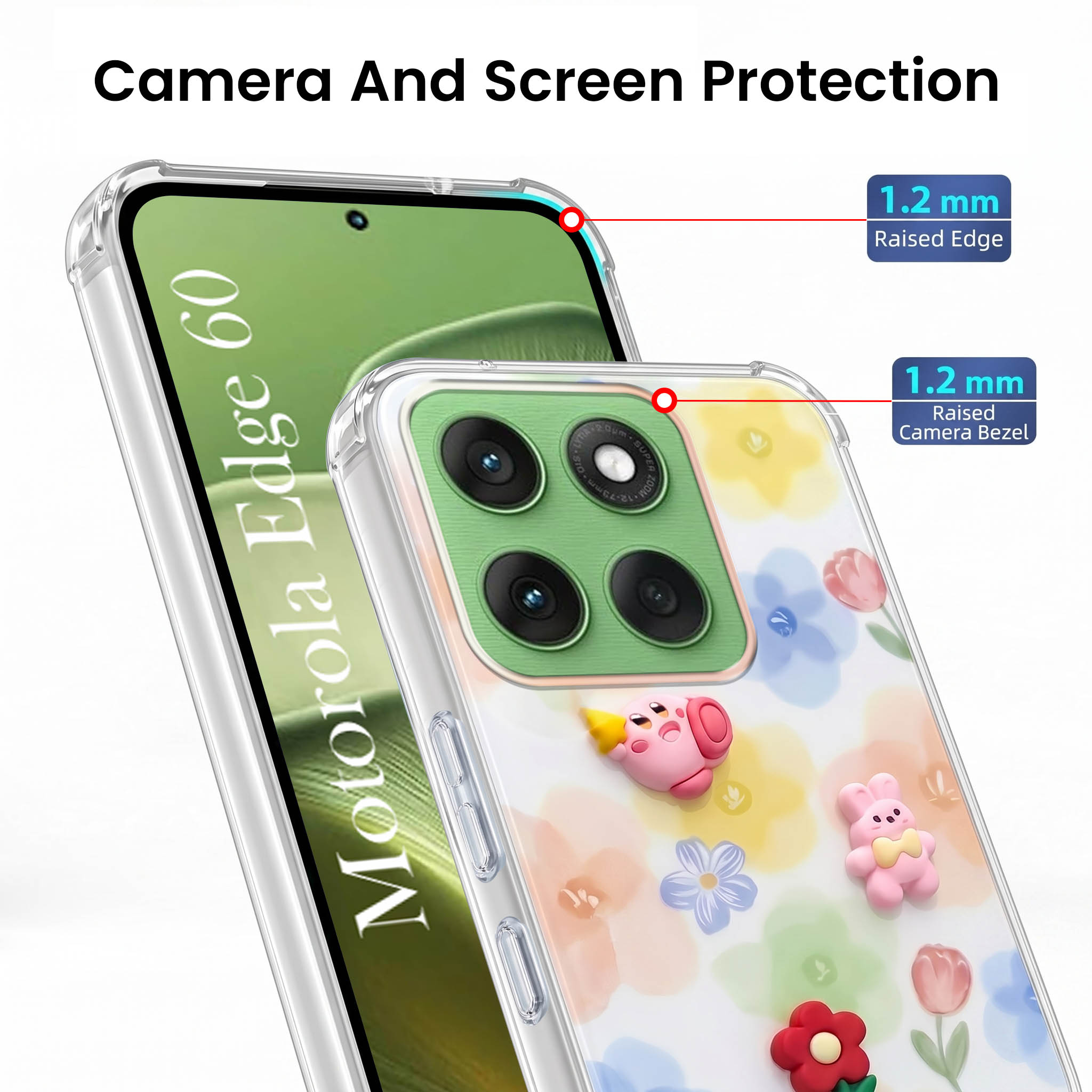 For Motorola Moto Edge 60 Back Cover Case (3D Cute Cartoons | Hard Back Side Soft | Matte Premium Finish | HD Printing)
