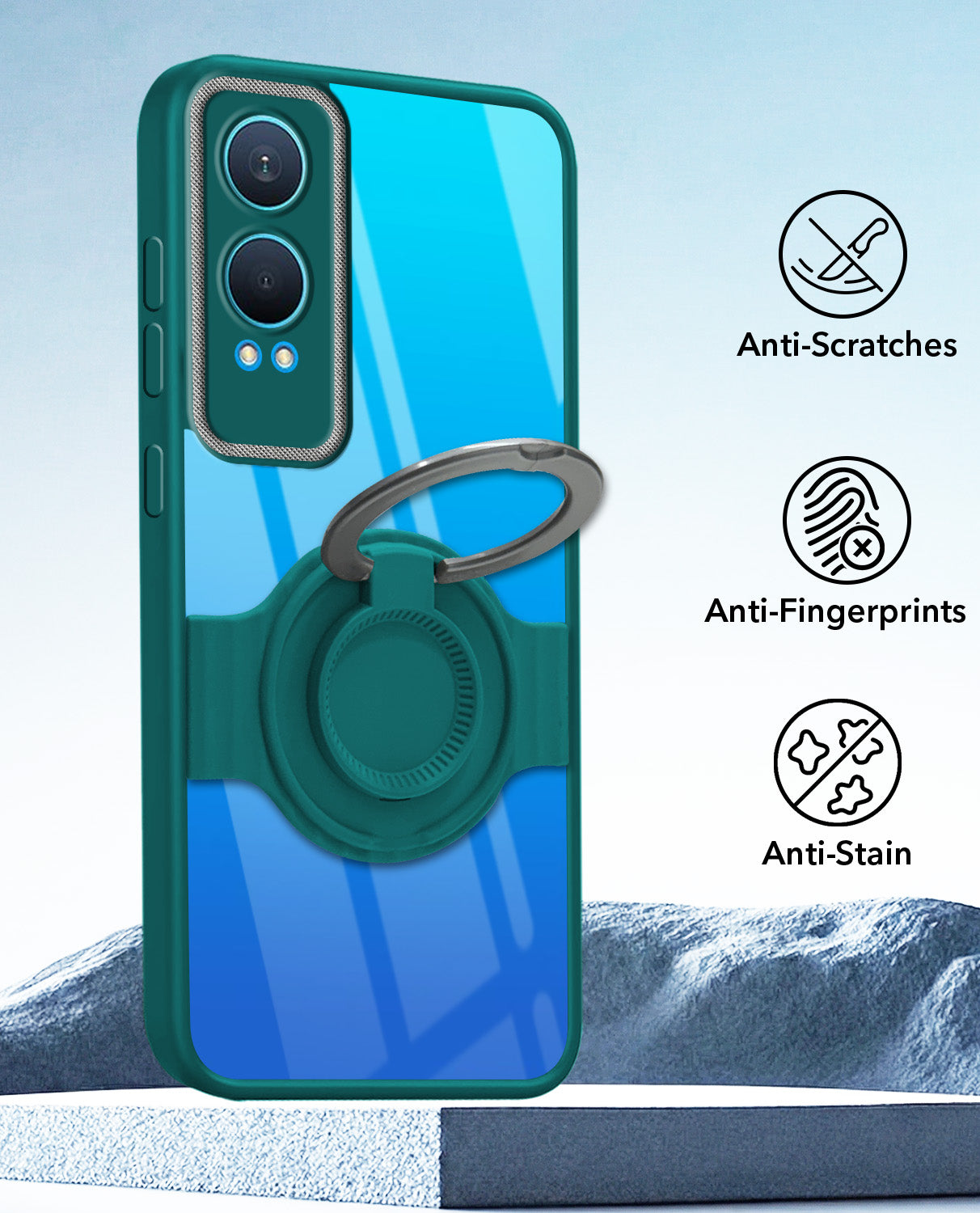 For OnePlus Nord CE 4 Lite Back Cover Case with stand (Built-in Ring Holder Kickstand | Lifetime Anti Yellow | Camera Protection)