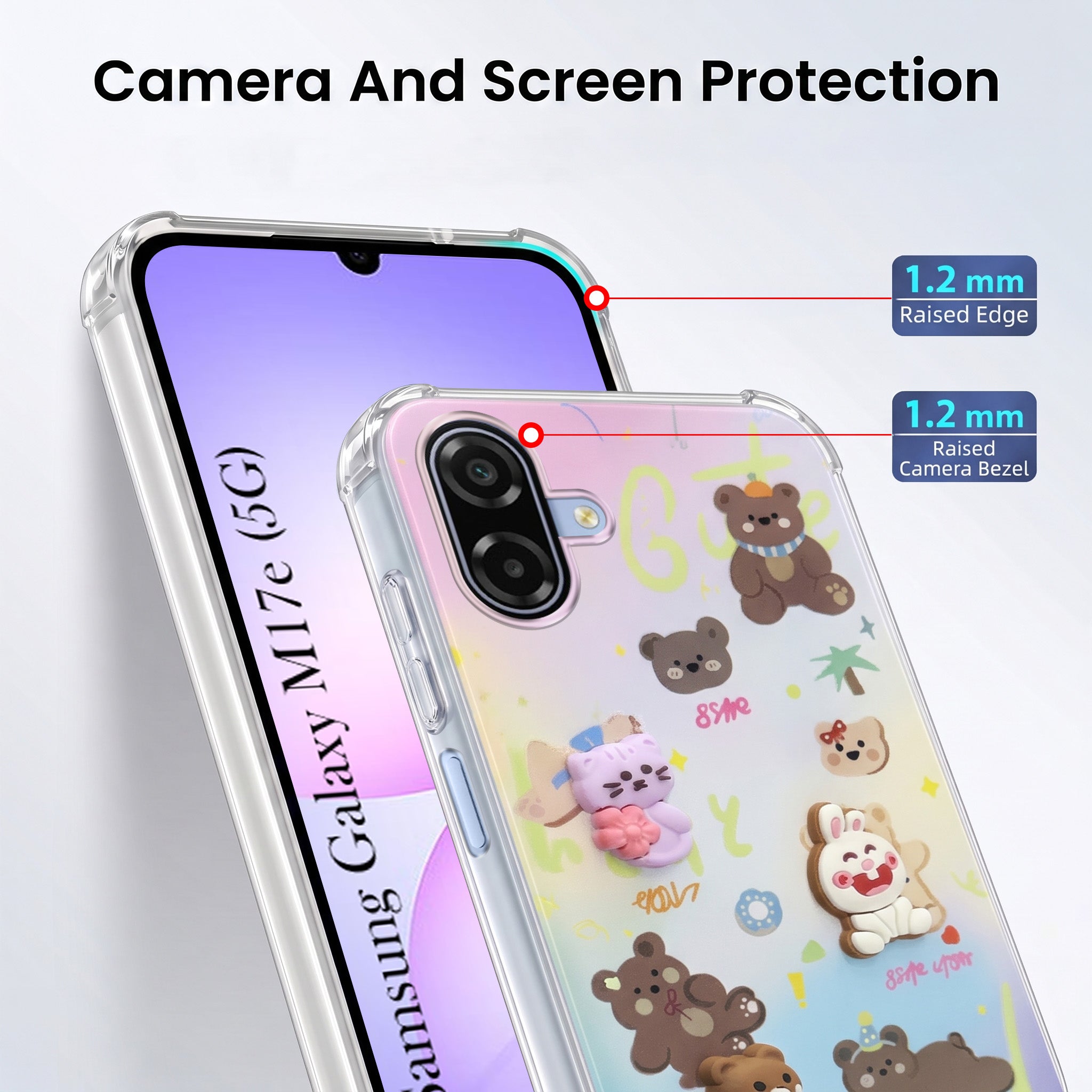 For Samsung Galaxy M17e Back Cover Case (3D Cute Cartoons | Hard Back Side Soft | Matte Premium Finish | HD Printing)