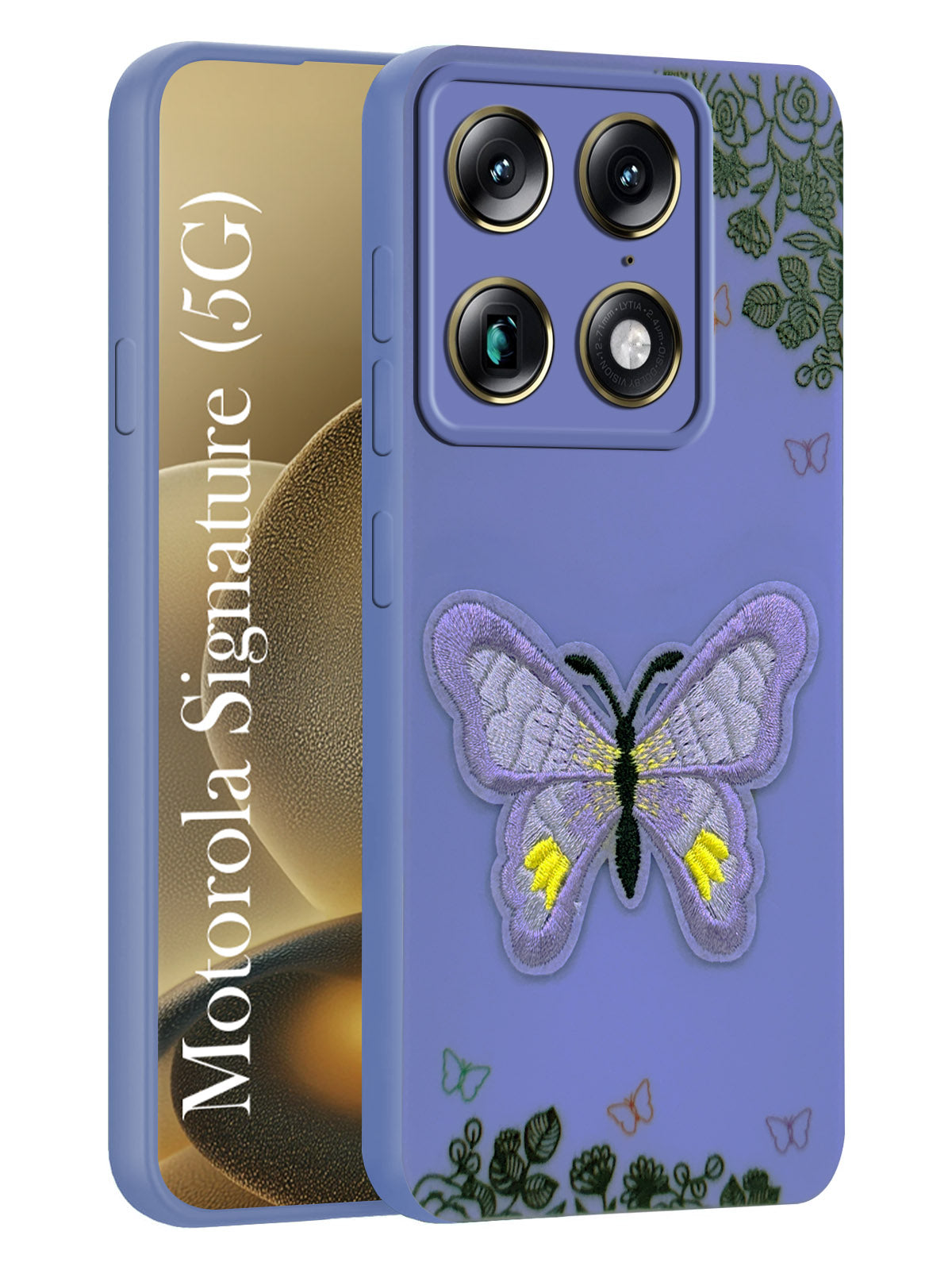 For Motorola Moto Signature 5G Back Cover Case (Soft Butterfly Embroidery | Women Teen Girls | Camera Protection| Matte Silicone)