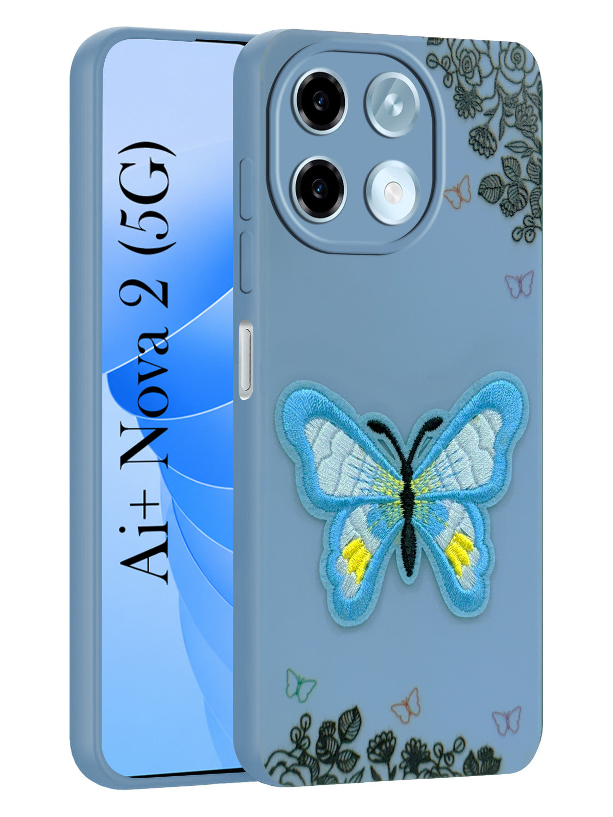 For Ai+ Nova 2 5G Back Cover Case (Soft Butterfly Embroidery | Women Teen Girls | Camera Protection| Matte Silicone)