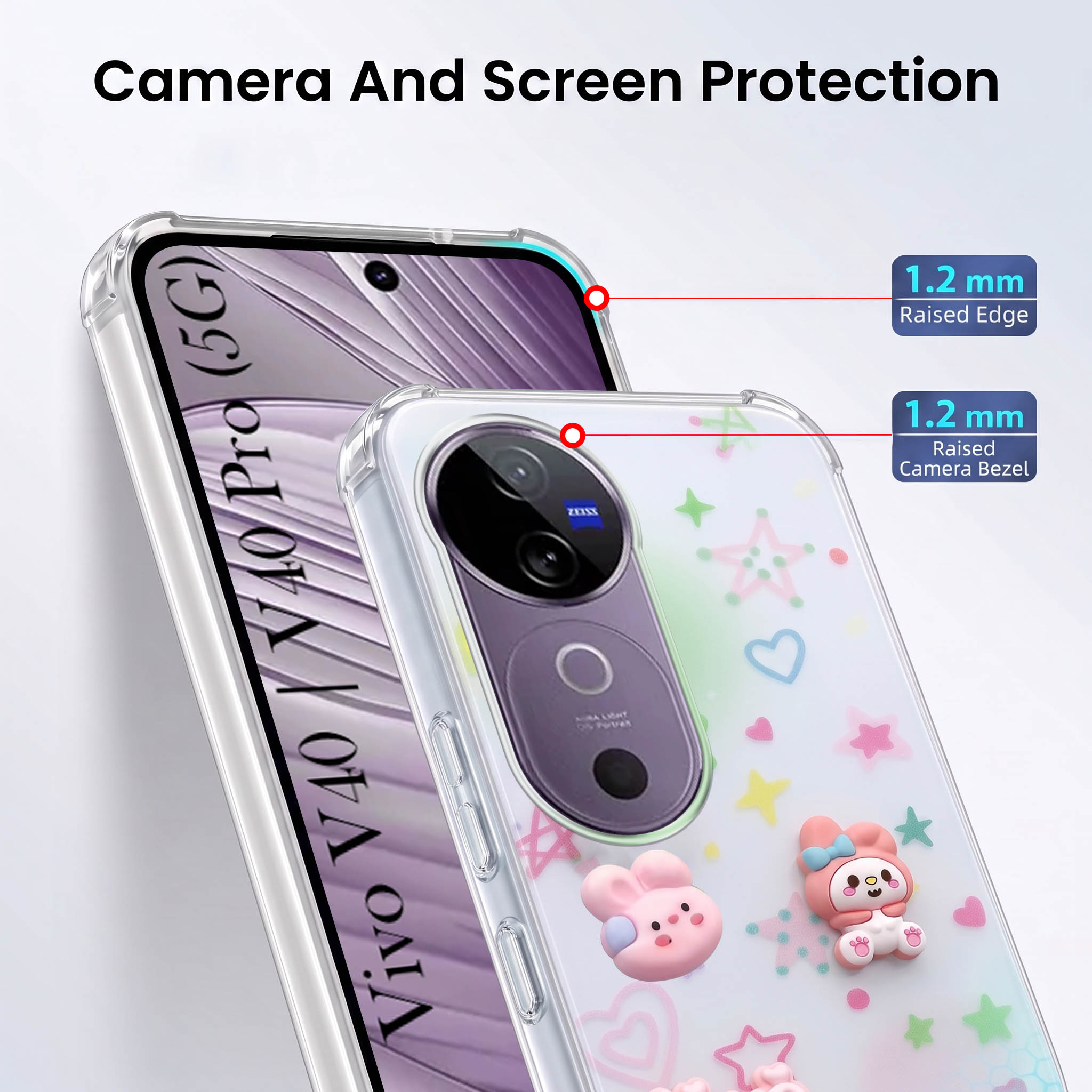 For Vivo V40 | Vivo V40 Pro 5G Back Cover Case (3D Cute Cartoons | Hard Back Side Soft | Matte Premium Finish | HD Printing)