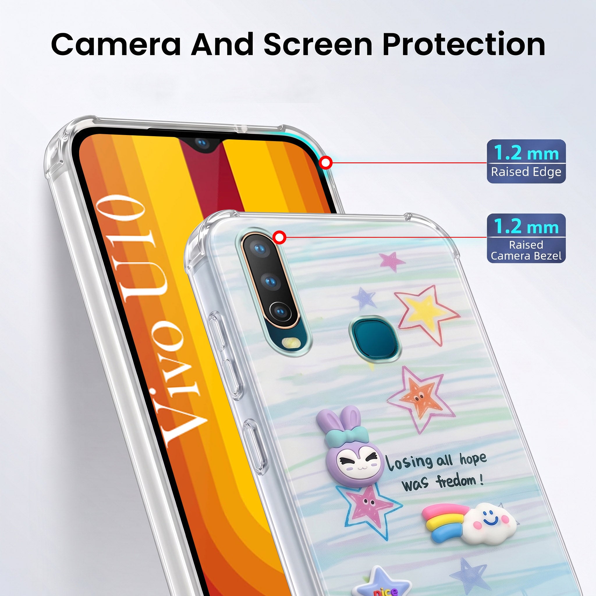 For Vivo U10 Back Cover Case (3D Cute Cartoons | Hard Back Side Soft | Matte Premium Finish | HD Printing)