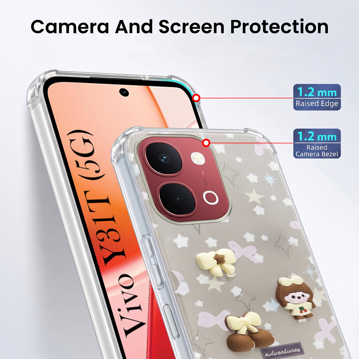 For Vivo Y31T 5G Back Cover Case (3D Cute Cartoons | Hard Back Side Soft | Matte Premium Finish | HD Printing)