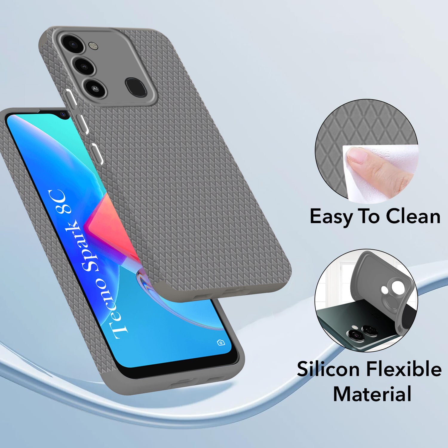 For Tecno Spark 8C Back Cover Case (Liquid Silicone | Side Grip | Camera Protection)