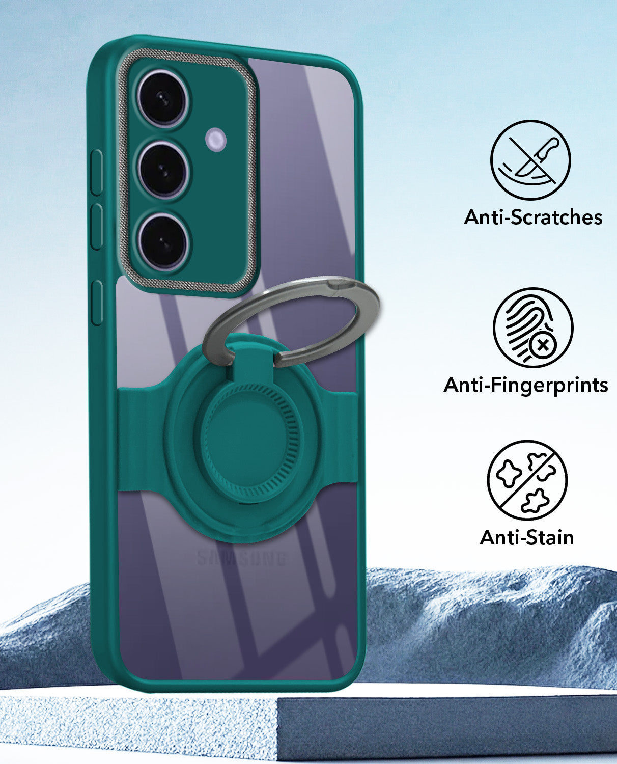 For Samsung Galaxy S24 Back Cover Case with stand (Built-in Ring Holder Kickstand | Lifetime Anti Yellow | Camera Protection)