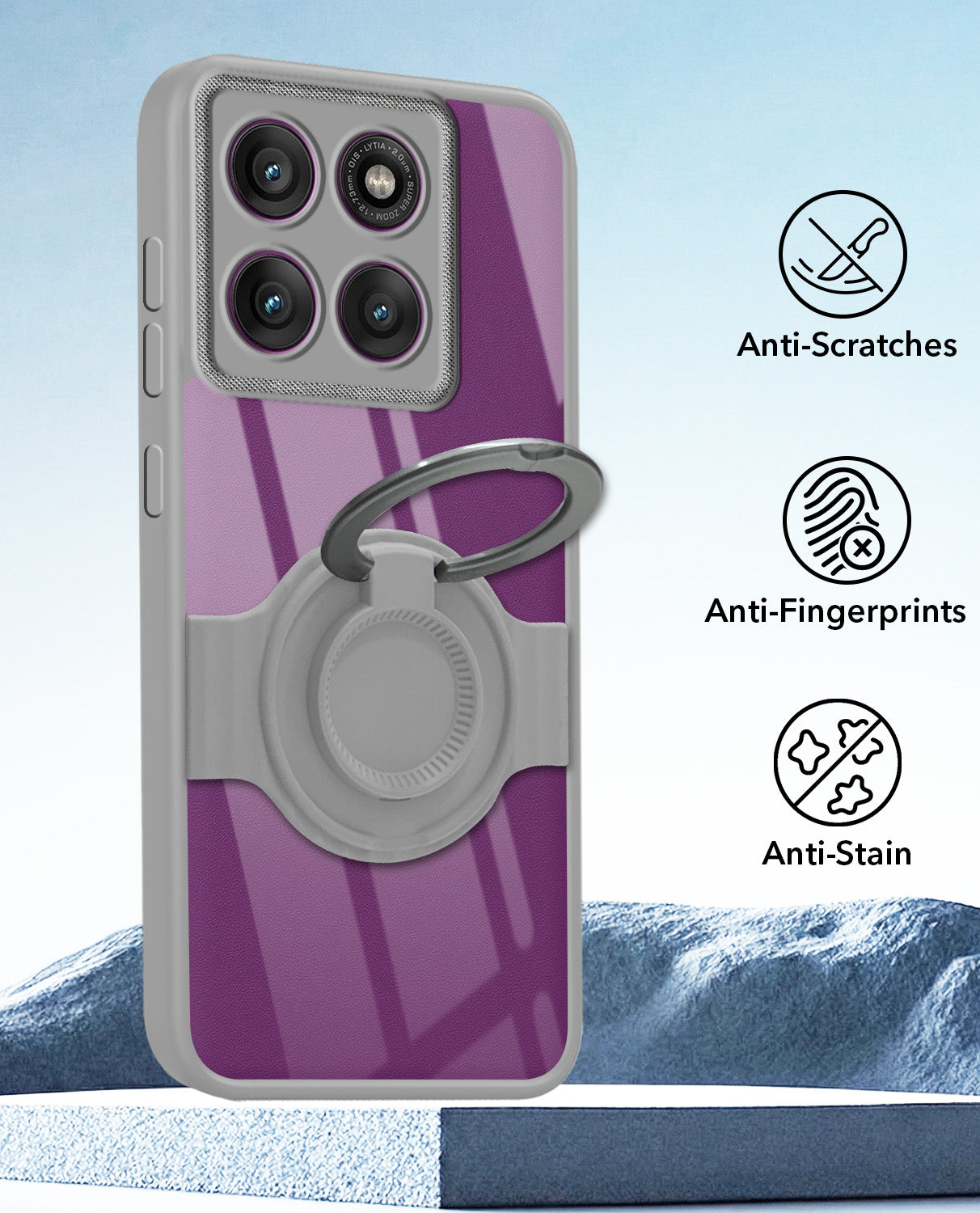 For Motorola Moto Edge 60 Pro Back Cover Case with stand (Built-in Ring Holder Kickstand | Lifetime Anti Yellow | Camera Protection)