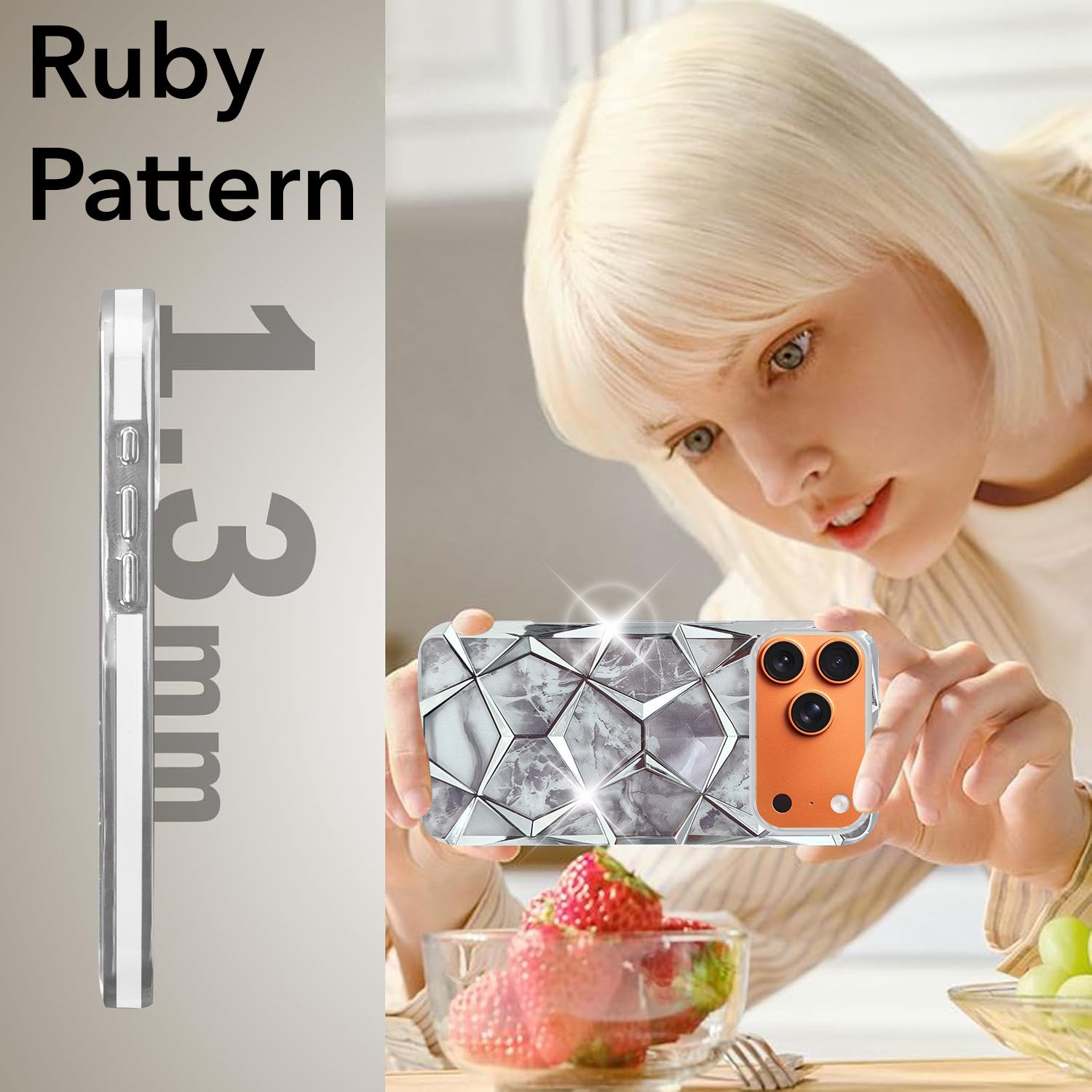 For Apple iPhone 17 Pro Max Back Cover Case 3D Silicone Compatible (Dual Design Glitter Sparkle and Detachable Diamond Print Case | Soft and Flexible)