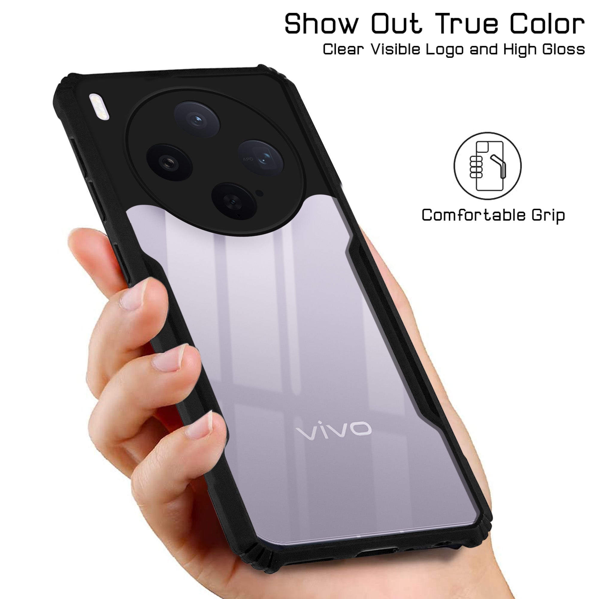 For Vivo X300 5G Back Cover Case Hybrid (Shockproof with Polycarbonate Clear Panel | Professional Black)