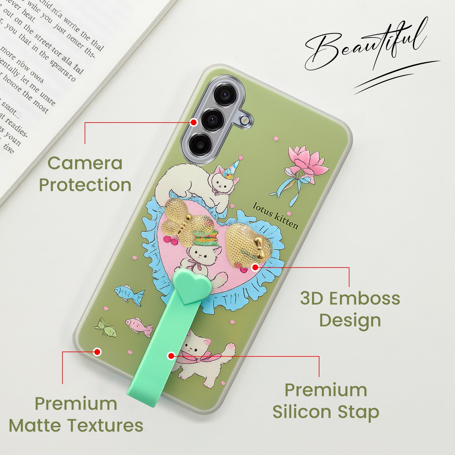 For Samsung Galaxy A17 | Samsung F17 | Samsung M17 5G Back Cover Case (3D Cute Heart Strap Holder | Camera Protection | Designer Girls Print)