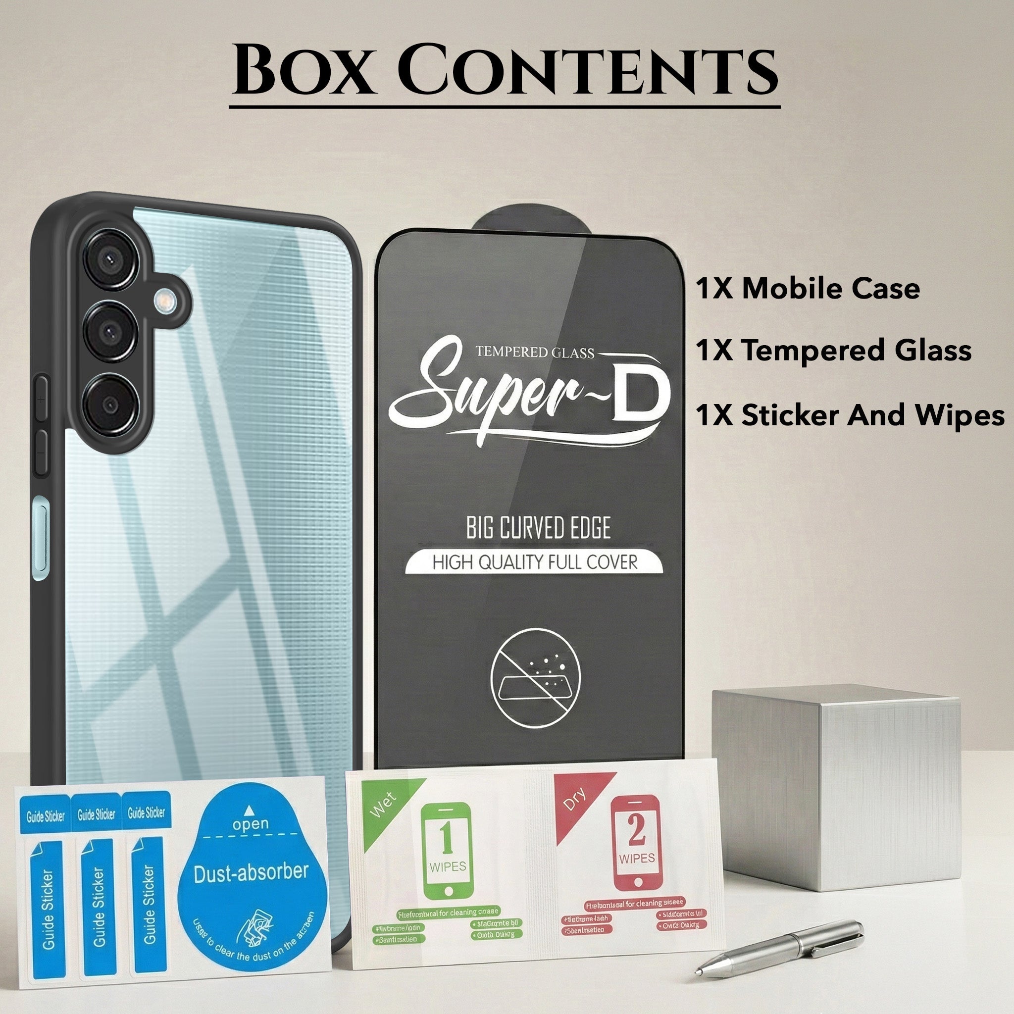 For Samsung Galaxy M15 5G Combo with Back Cover and 9H Tempered Glass (Lifetime Anti-Yellow | Crystal Clear Shockproof | Oleophobic Coating Screen Glass)