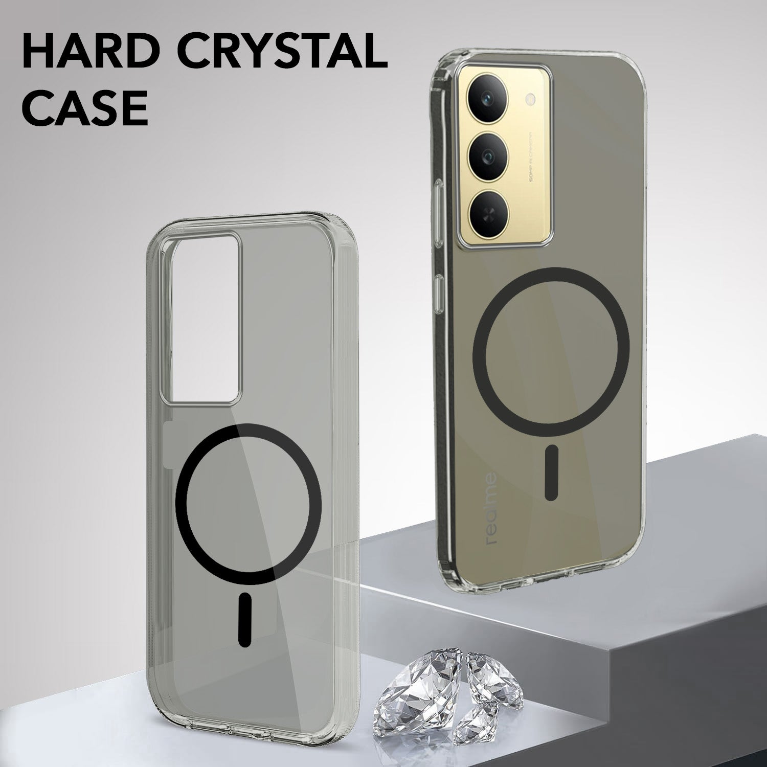 For Realme 14X Back Cover Case Lifetime Anti-Yellow MagSafe Compatible Clear (Sleek Hard Crystal | Shockproof and Camera Protection)