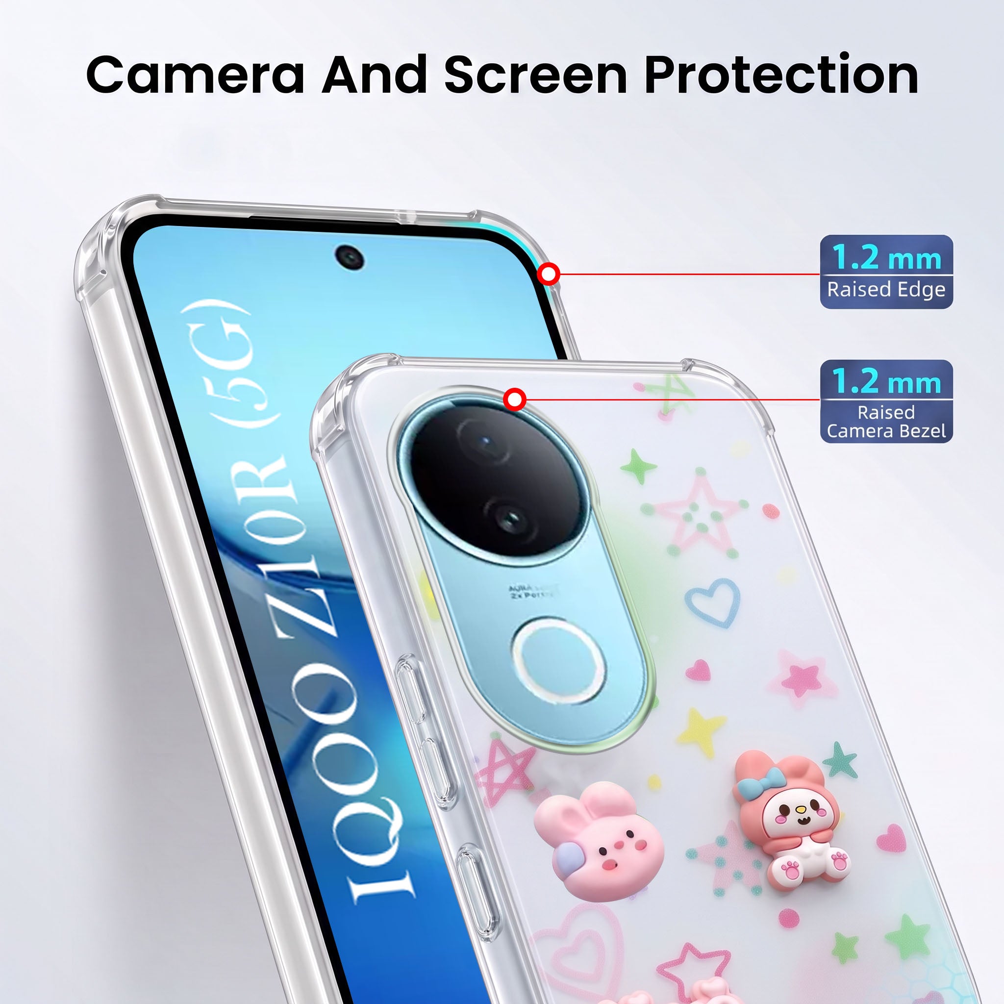 For Vivo iQOO Z10R Back Cover Case (3D Cute Cartoons | Hard Back Side Soft | Matte Premium Finish | HD Printing)