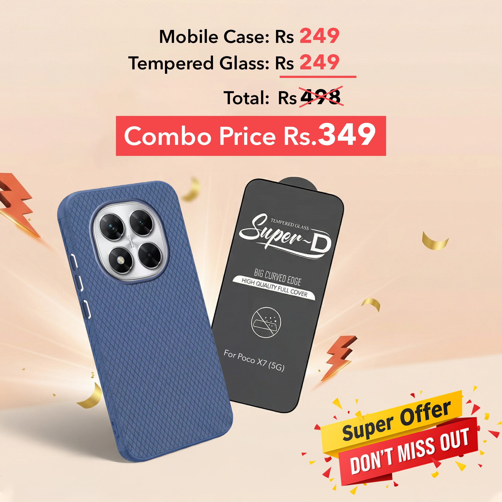 For Xiaomi Poco X7 Combo with Back Cover and 9H Tempered Glass (Liquid Silicone | Camera Protection | Oleophobic Coating Screen Glass)