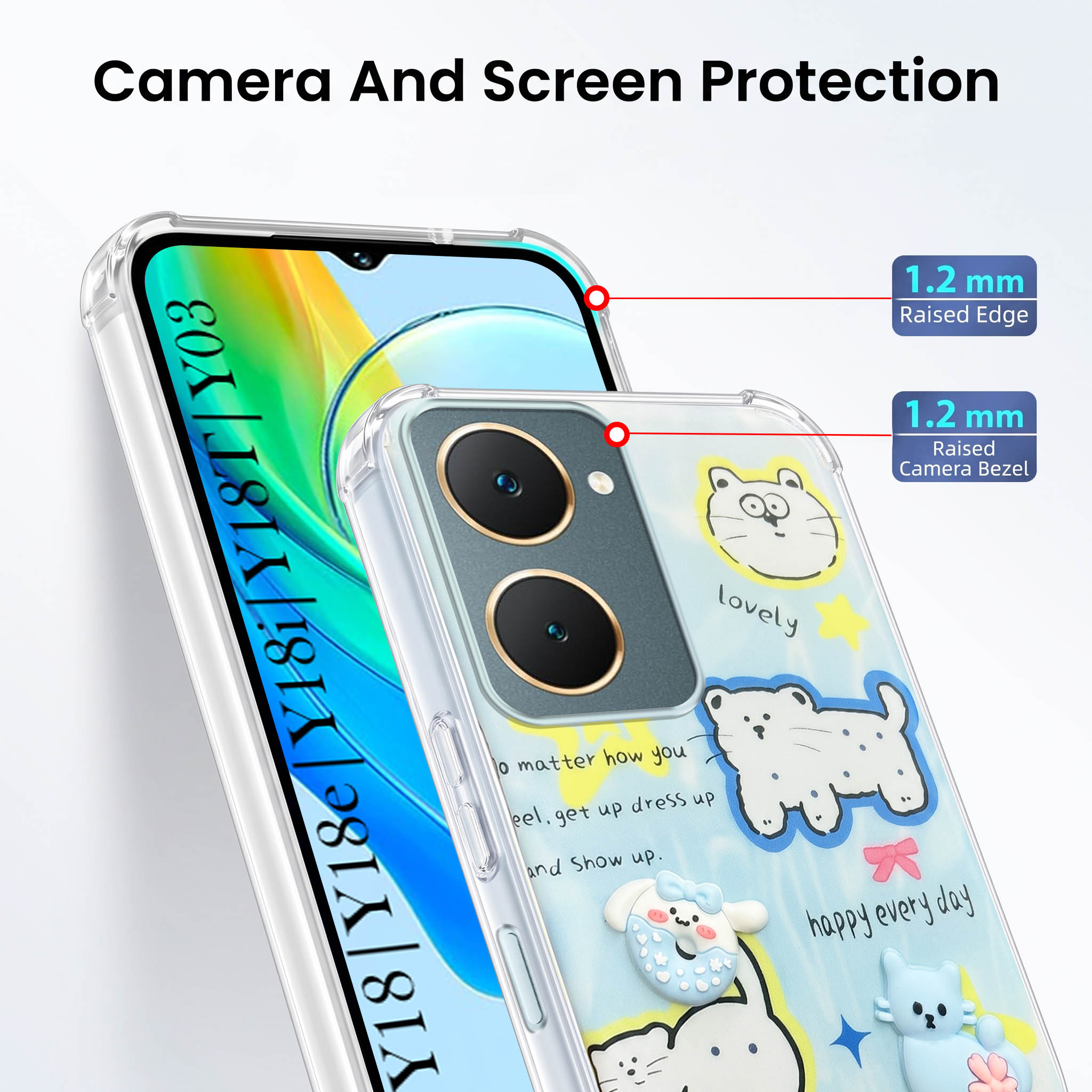 For Vivo Y18 | Y18e | Y03 | Y18i | Y18t Back Cover Case (3D Cute Cartoons | Hard Back Side Soft | Matte Premium Finish | HD Printing)