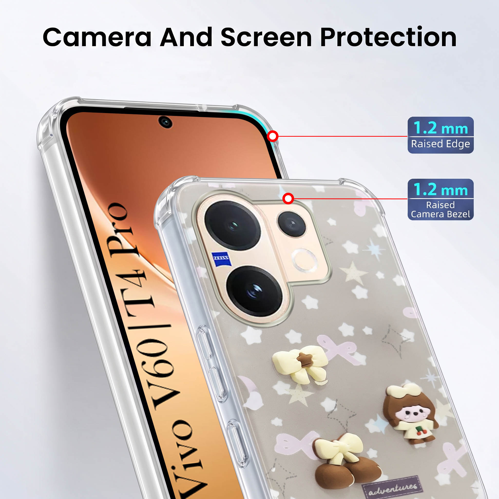 For Vivo V60 | Vivo T4 Pro Back Cover Case (3D Cute Cartoons | Hard Back Side Soft | Matte Premium Finish | HD Printing)