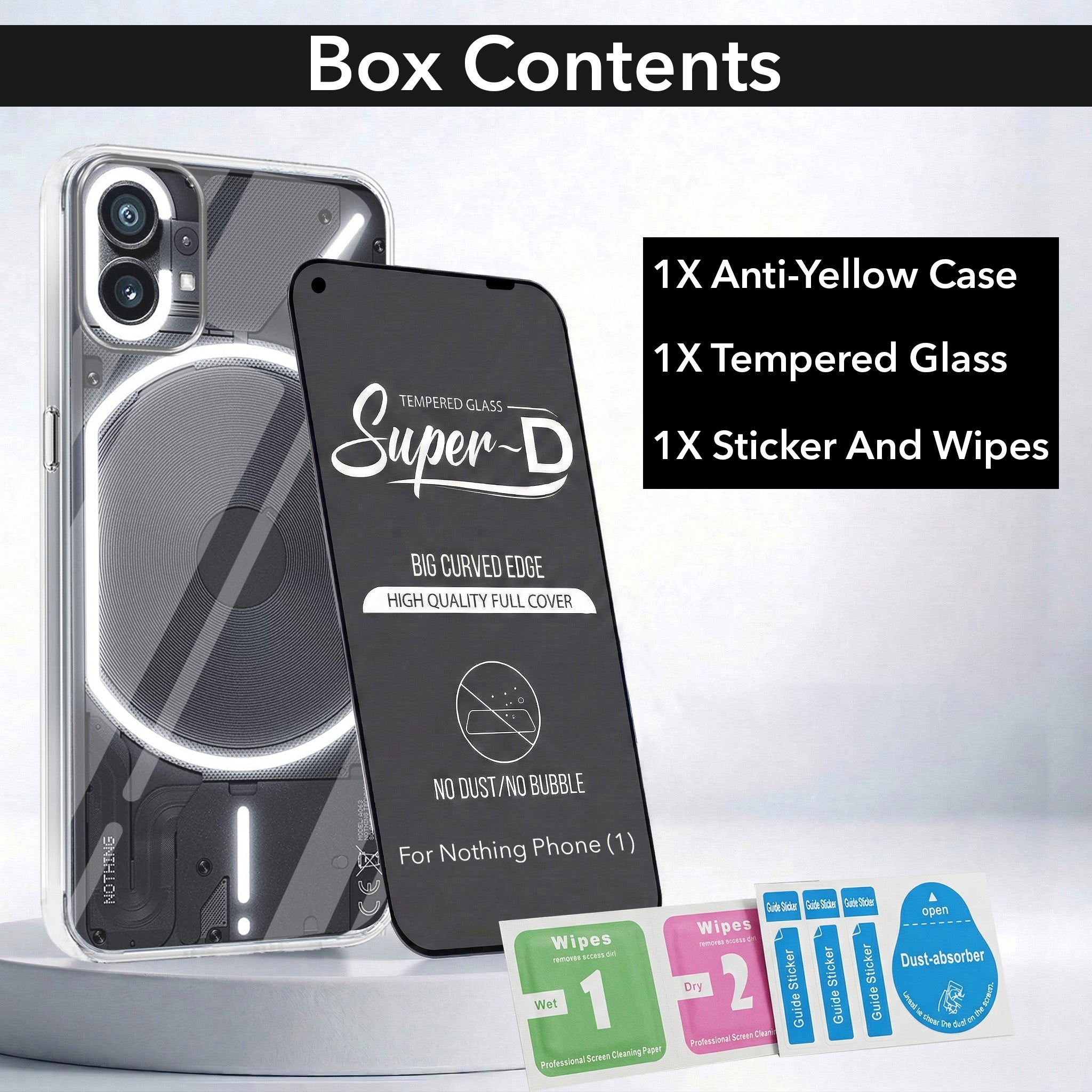 For Nothing Phone 1 Combo with Back Cover and 9H Tempered Glass (Lifetime Anti-Yellow | Sleek Hard Crystal | Oleophobic Coating Screen Glass)