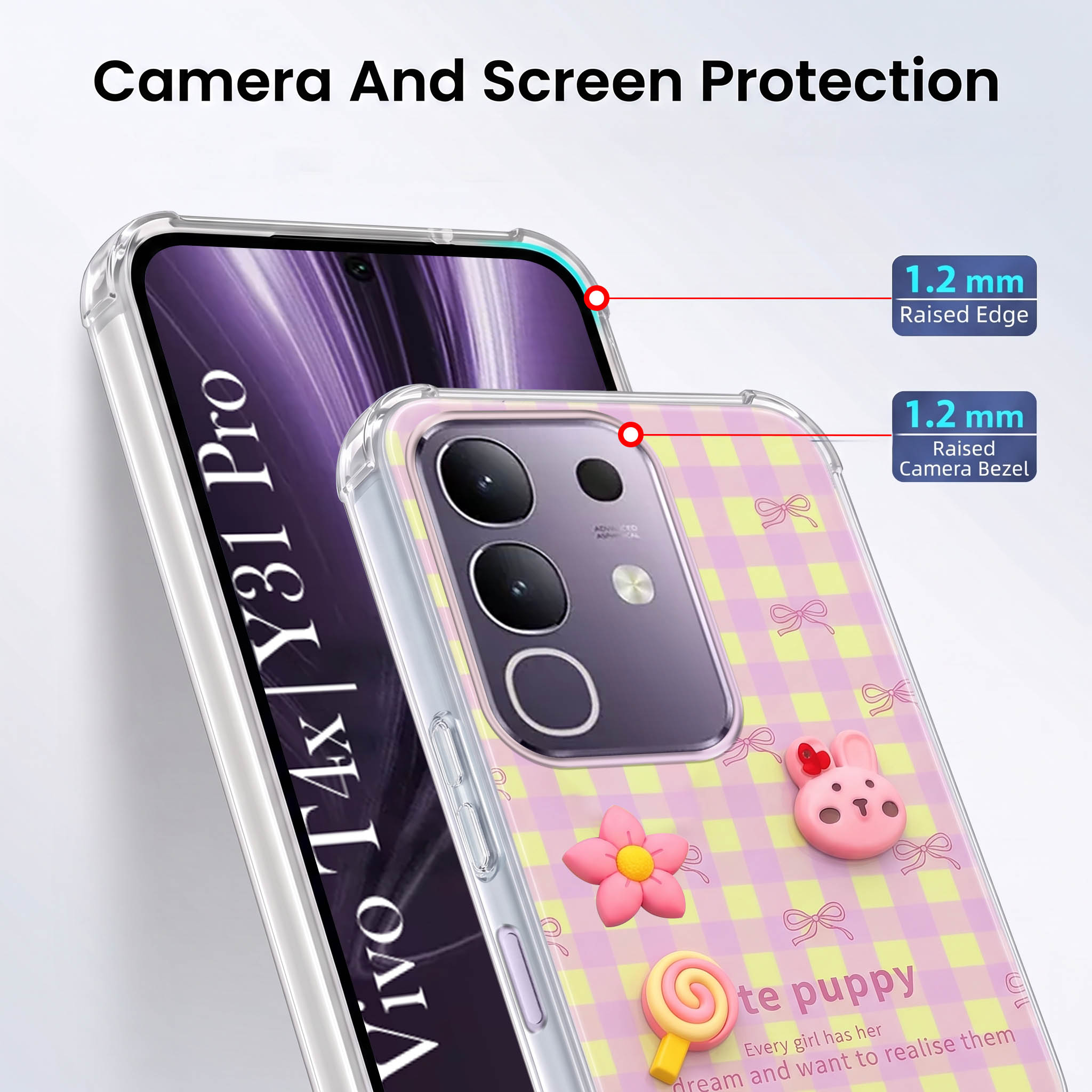 For Vivo T4x | Vivo Y31 Pro Back Cover Case (3D Cute Cartoons | Hard Back Side Soft | Matte Premium Finish | HD Printing)