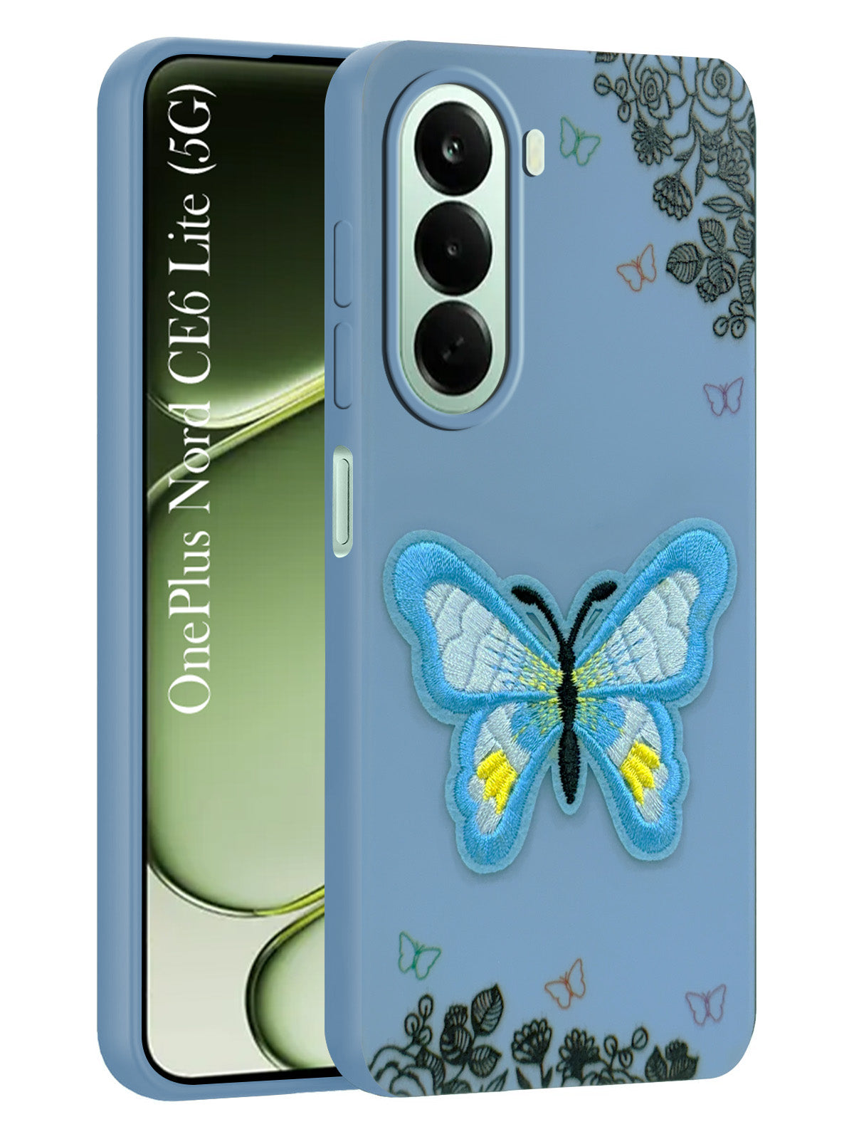 For OnePlus Nord CE 6 Lite Back Cover Case (Soft Butterfly Embroidery | Women Teen Girls | Camera Protection| Matte Silicone)