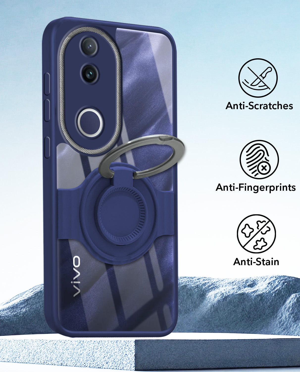 For Vivo T4R Back Cover Case with stand (Built-in Ring Holder Kickstand | Lifetime Anti Yellow | Camera Protection)