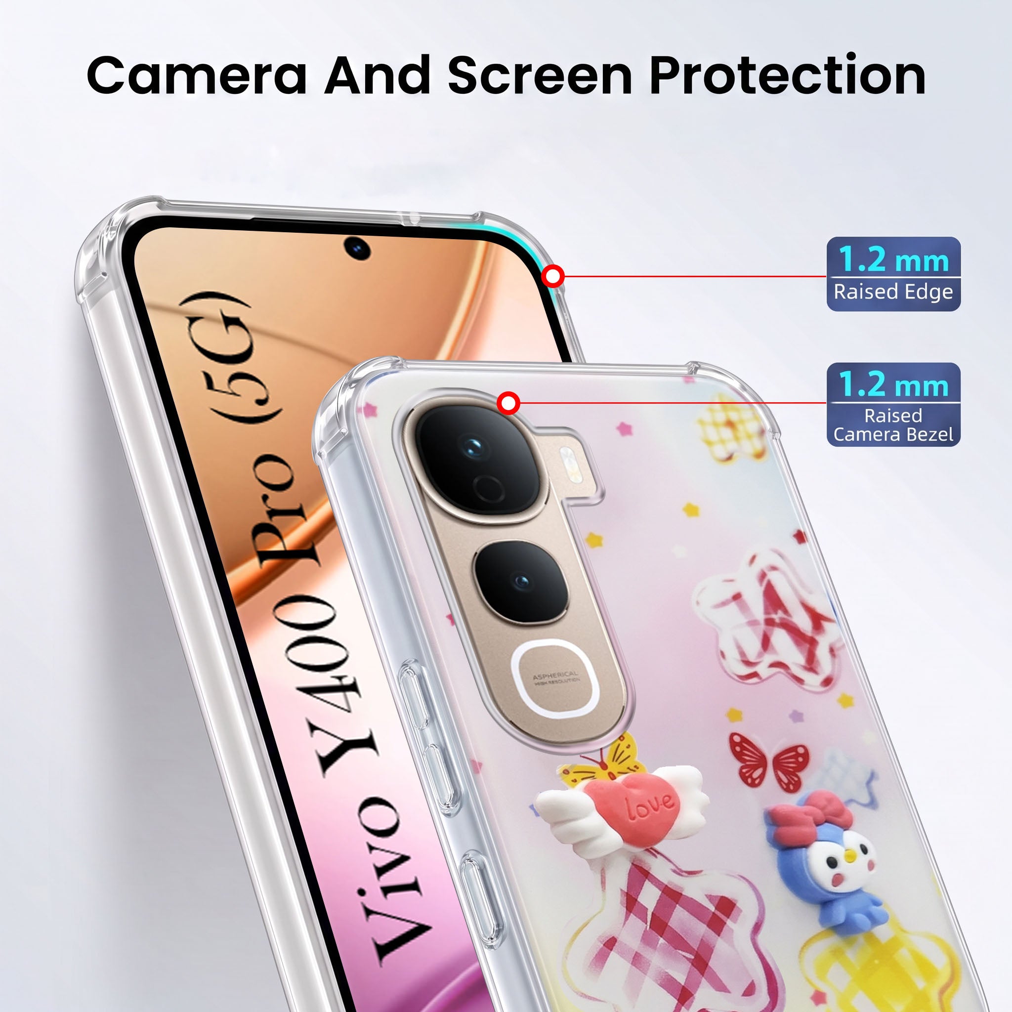For Vivo Y400 Pro Back Cover Case (3D Cute Cartoons | Hard Back Side Soft | Matte Premium Finish | HD Printing)