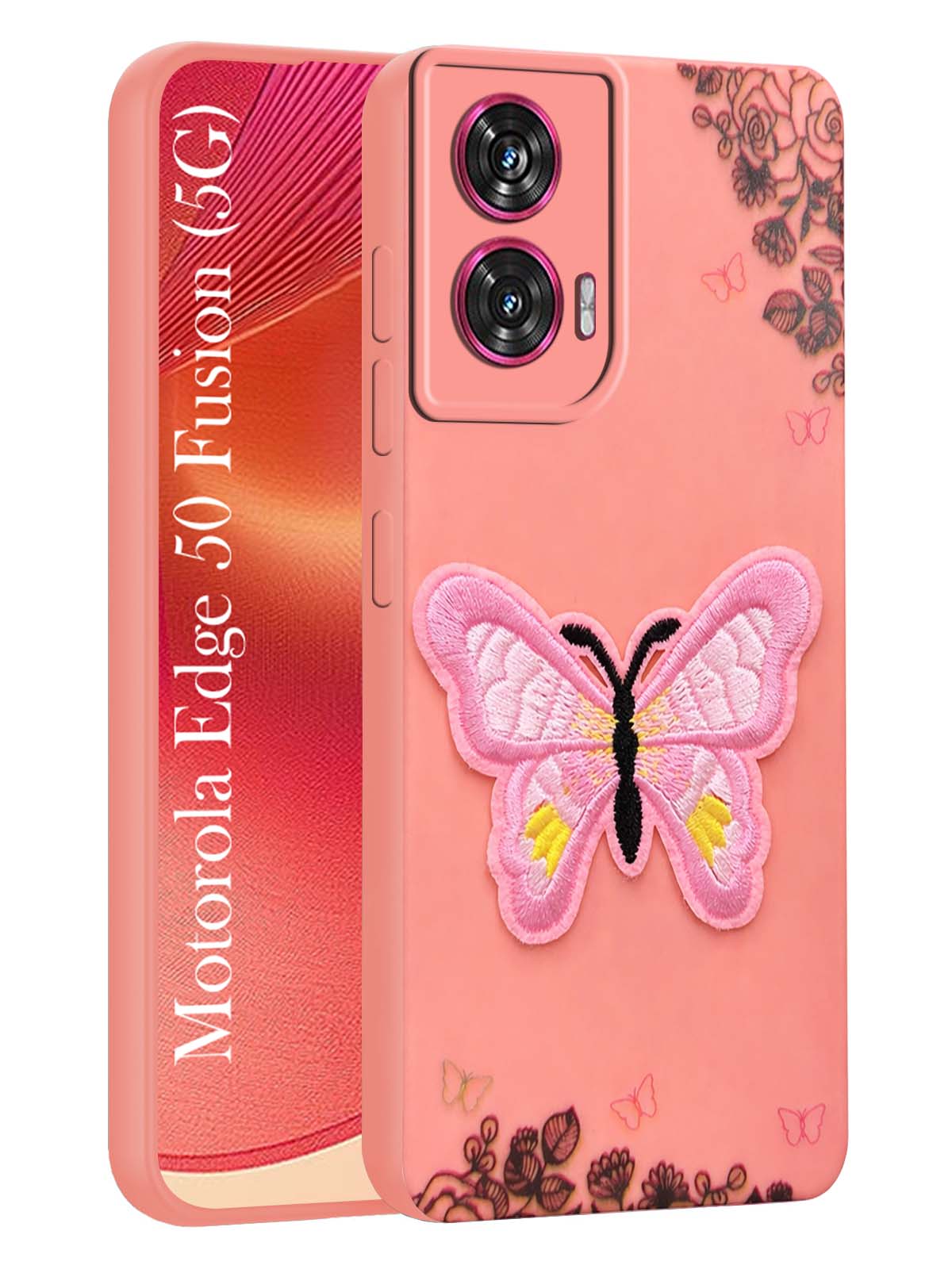For Motorola Moto Edge 50 Fusion Back Cover Case (Soft Butterfly Embroidery | Women Teen Girls | Camera Protection| Matte Silicone)