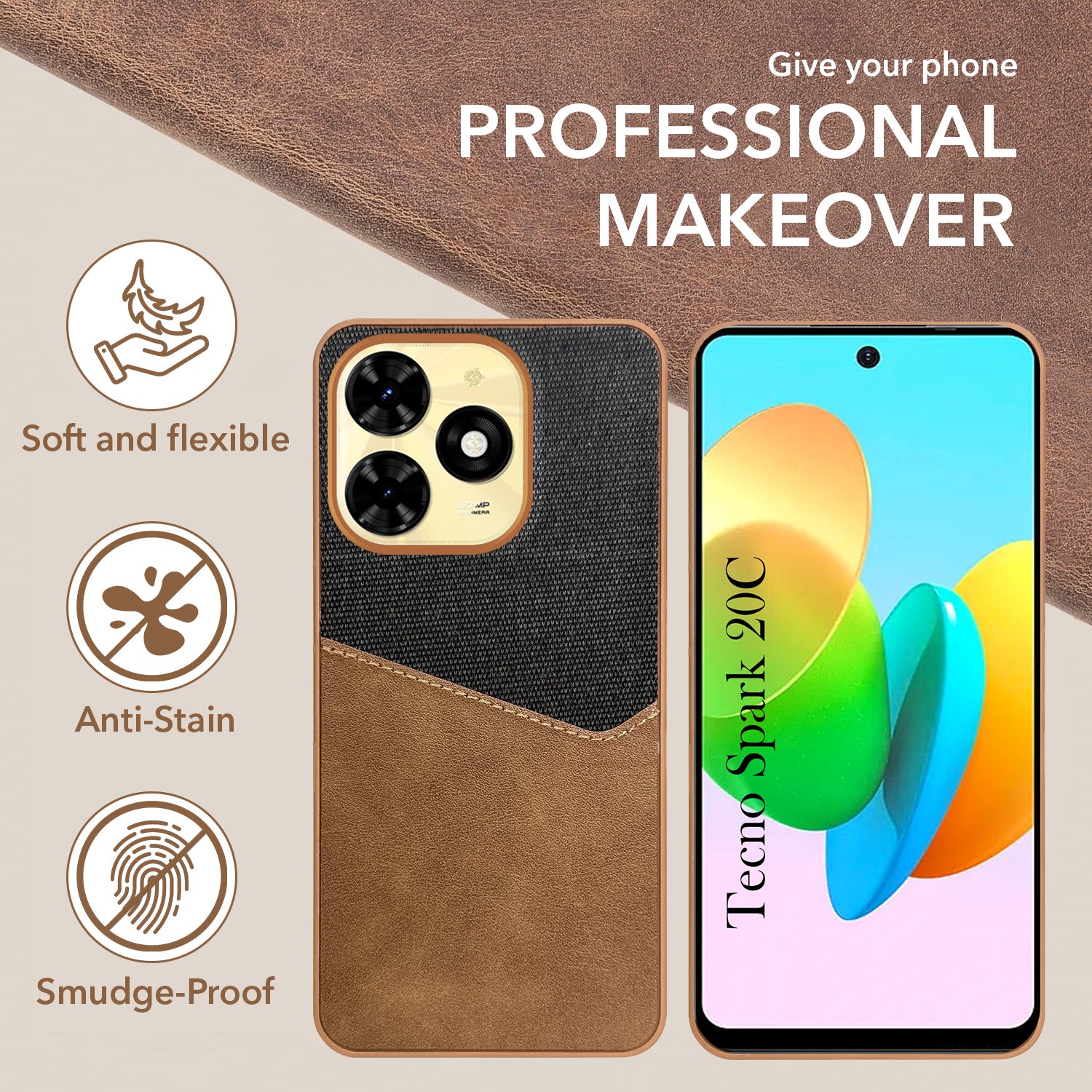 For Tecno Spark 20C Back Cover Case (Dual PU Leather Stitch | Professional Minimalist | Soft and Flexible)