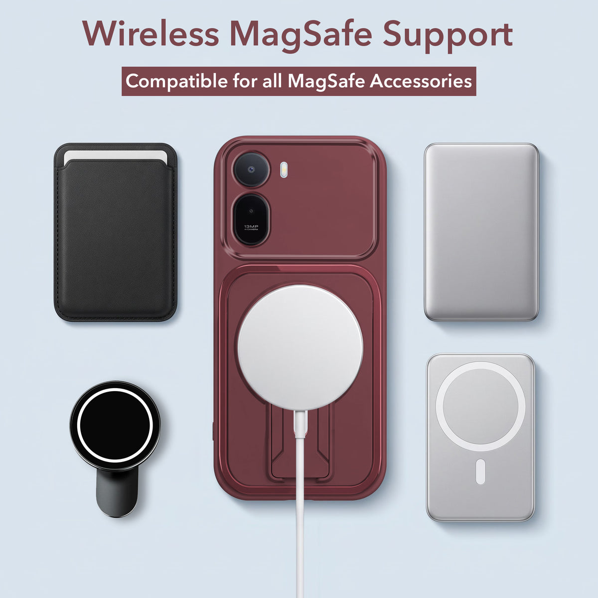 For Redmi A7 Pro 4G|5G Back Case Cover Metallic (Hybrid Armor Kickstand | MagSafe Compatible | Camera Protection Shockproof)