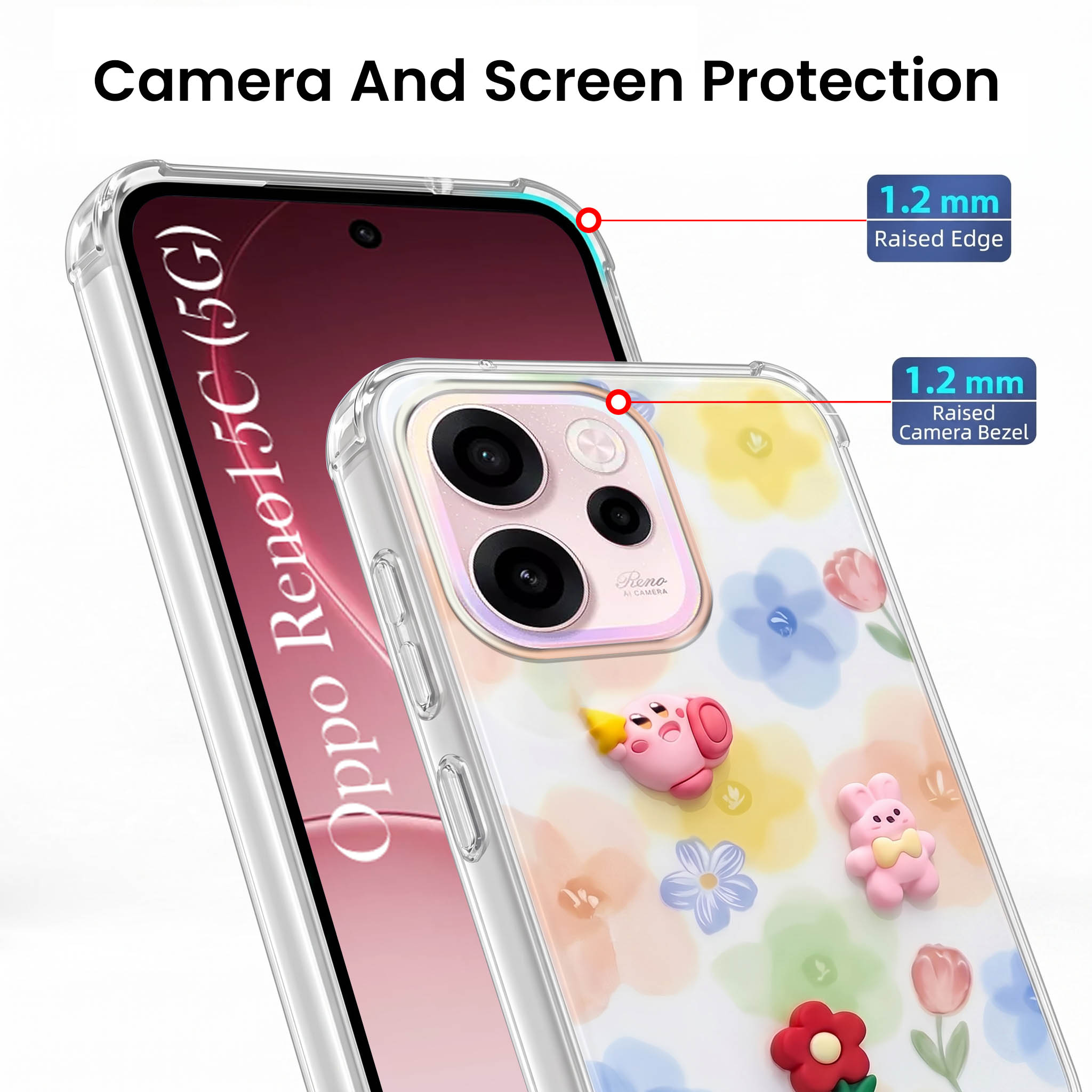For Oppo Reno 15c Back Cover Case (3D Cute Cartoons | Hard Back Side Soft | Matte Premium Finish | HD Printing)