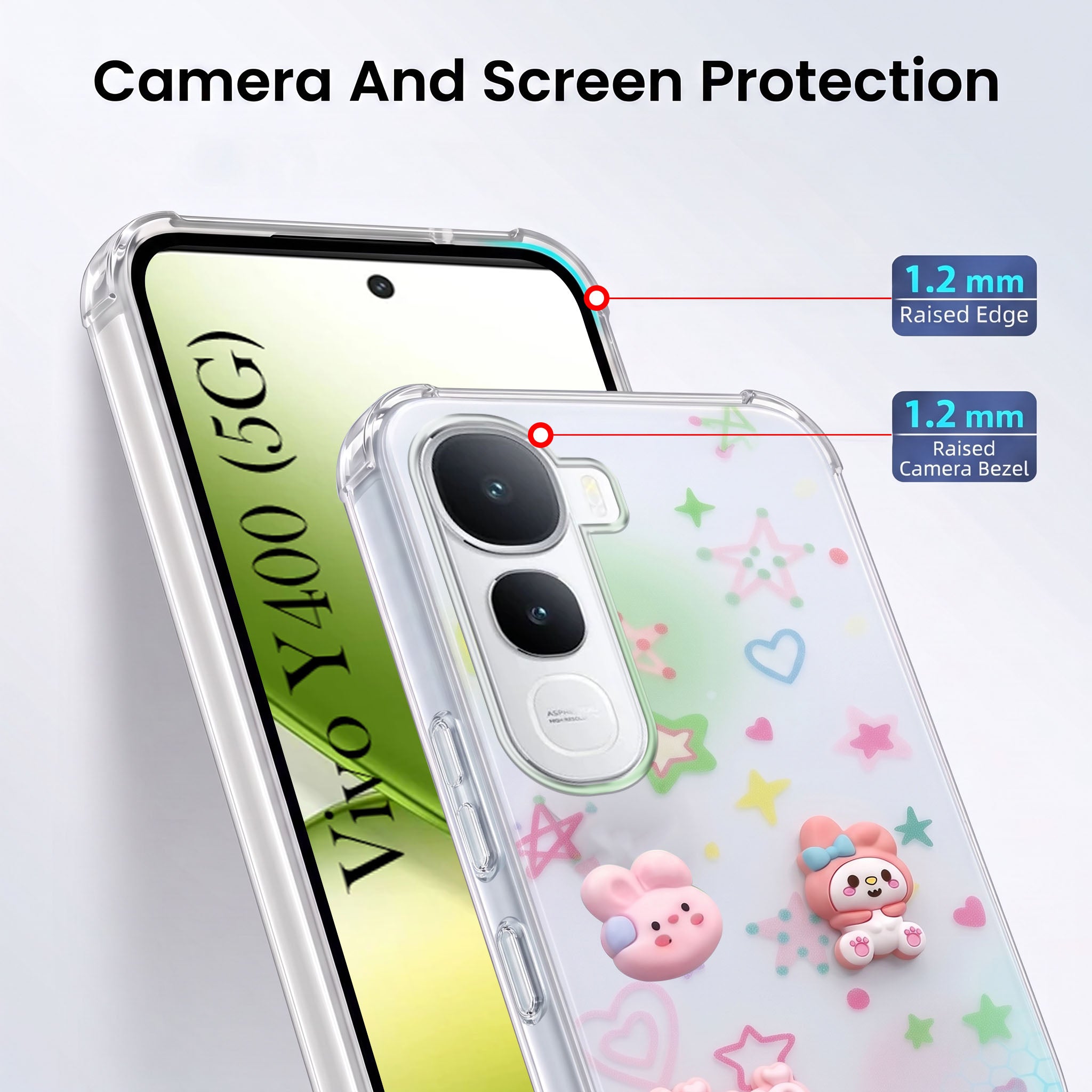 For Vivo Y400 Back Cover Case (3D Cute Cartoons | Hard Back Side Soft | Matte Premium Finish | HD Printing)