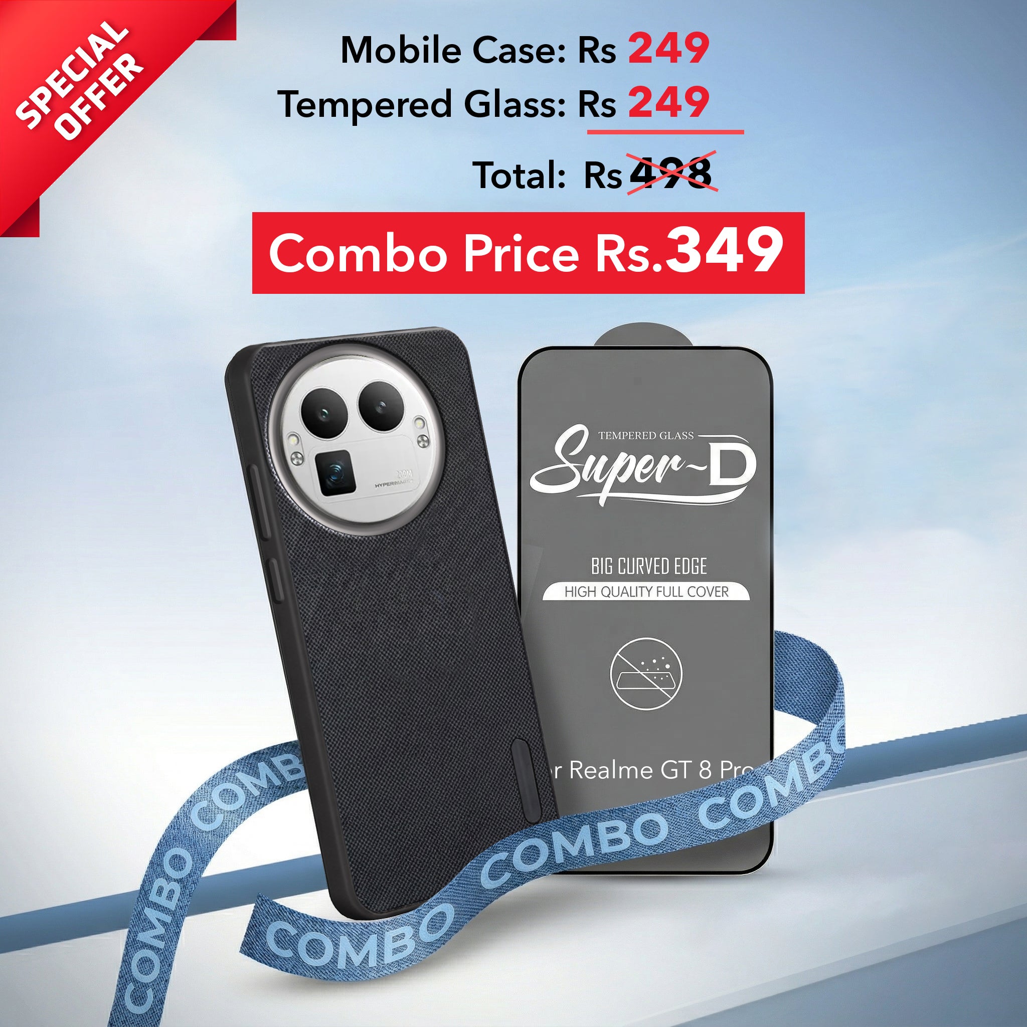 For Realme GT 8 Pro Combo with Back Cover and 9H Tempered Glass (Textured Grip Design | Micro-Fiber Cloth Inside | Oleophobic Coating Screen Glass)