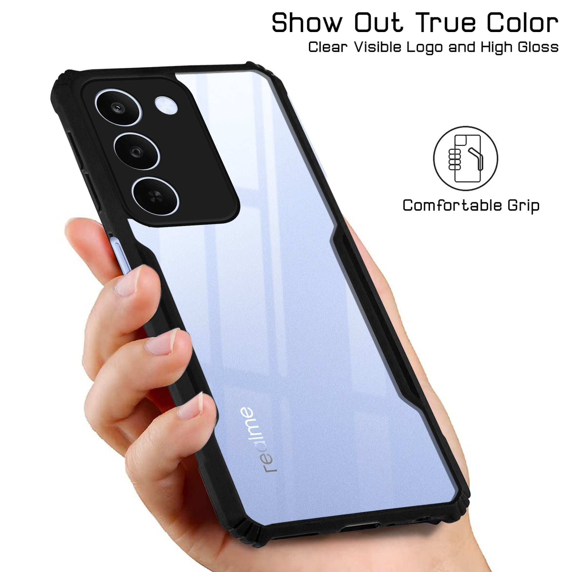 For Realme C83 5G Back Cover Case Hybrid (Shockproof with Polycarbonate Clear Panel | Professional Black)