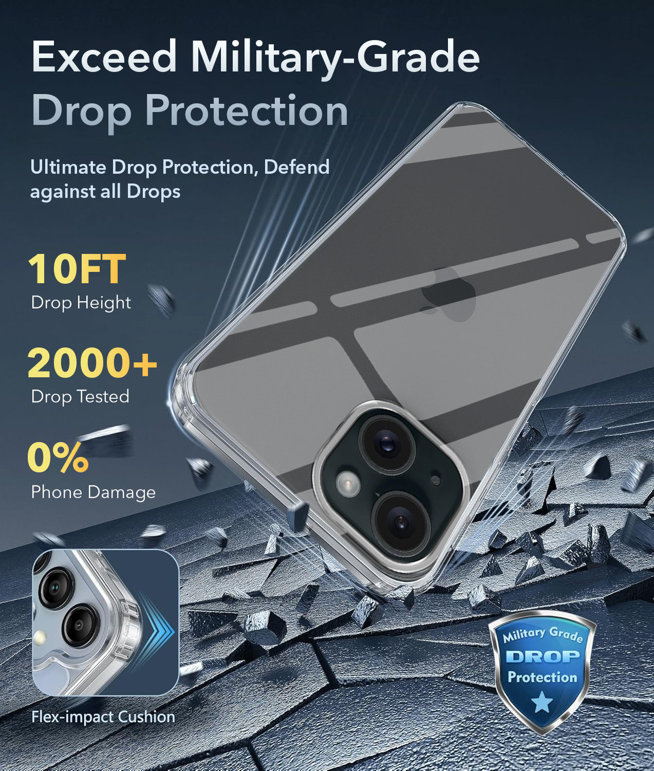 For Apple iPhone 15 Back Cover Case (Hybrid Crystal Panel with Side Soft PU | Camera Protection | HD Clear Shockproof)