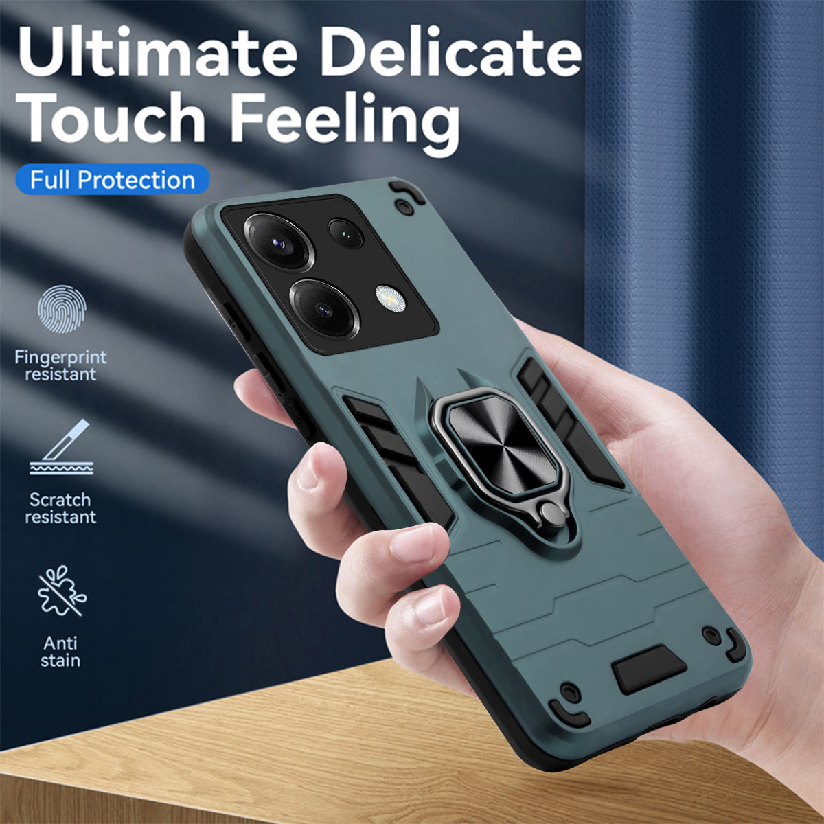 For Poco X6 5G Back Cover Case Hybrid Armor (Shockproof Dual Layer Polycarbonate |Ring Holder Kickstand)